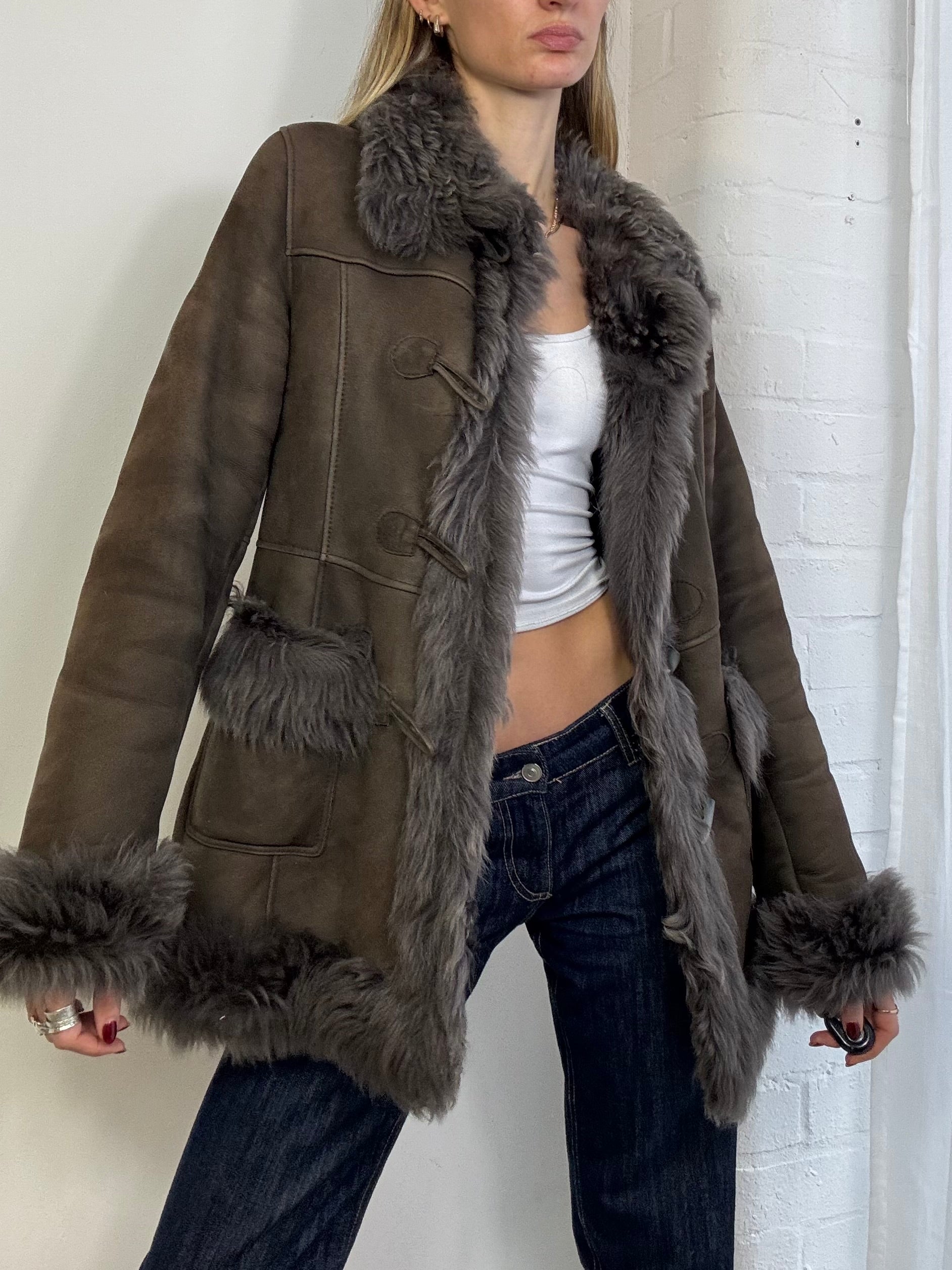 Vintage Y2K sheepskin coat in brown
