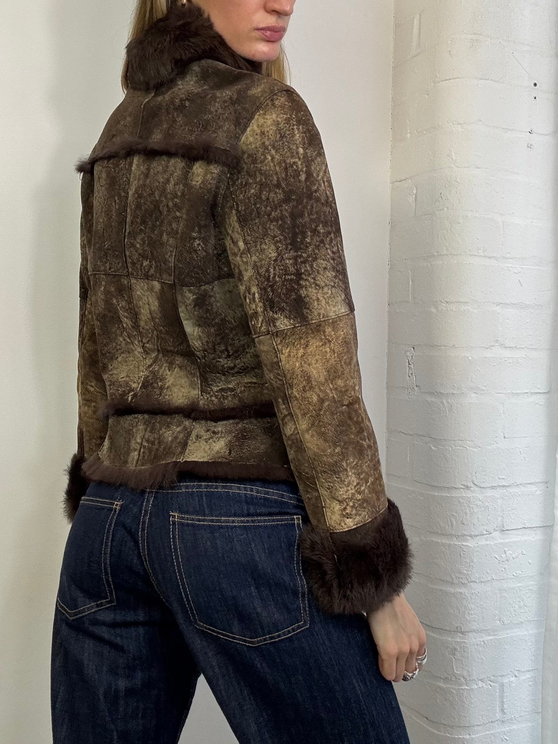 Vintage Y2K genuine suede & fur jacket brown