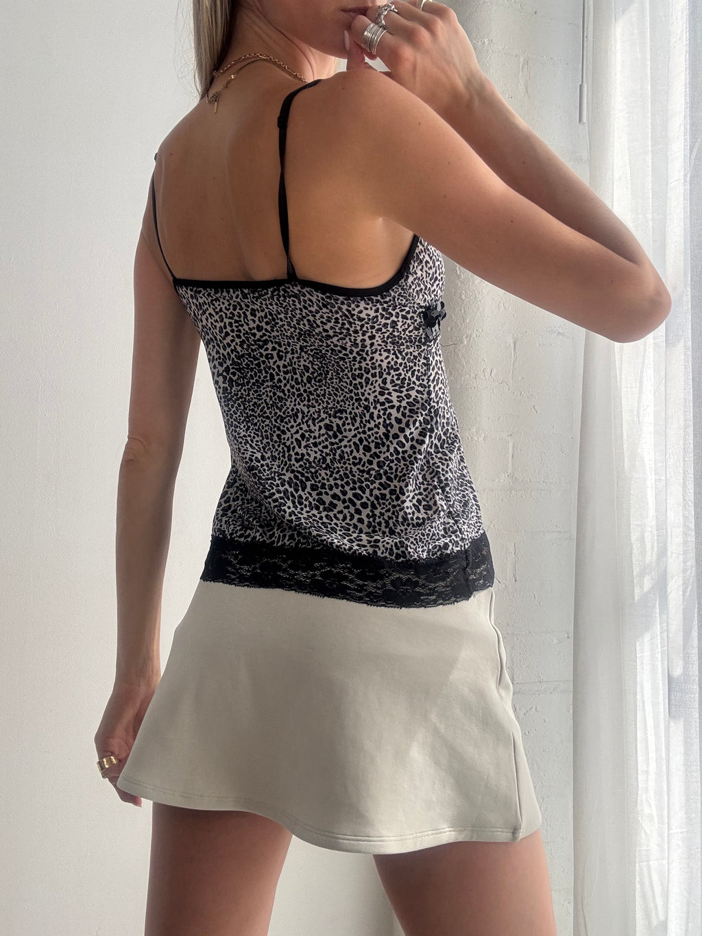 Vintage Y2K Animal Print Lace & Sequin Cami Top Fairy Grunge Coquette - Size XS/S