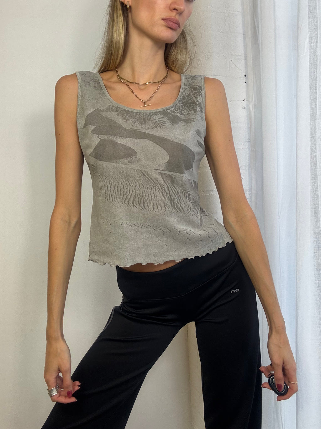Vintage Y2K grey graphic print mesh tank