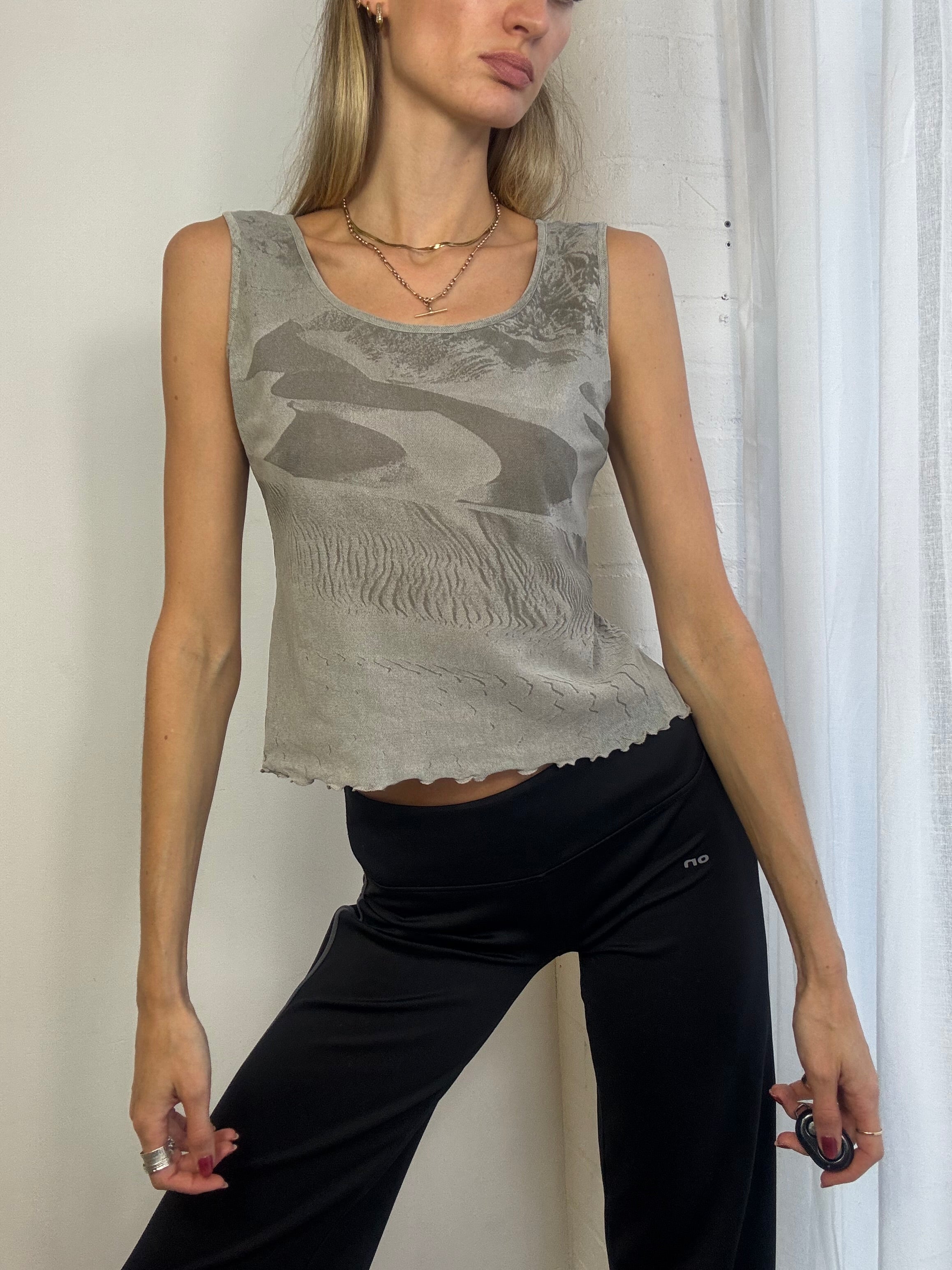 Vintage Y2K grey graphic print mesh tank