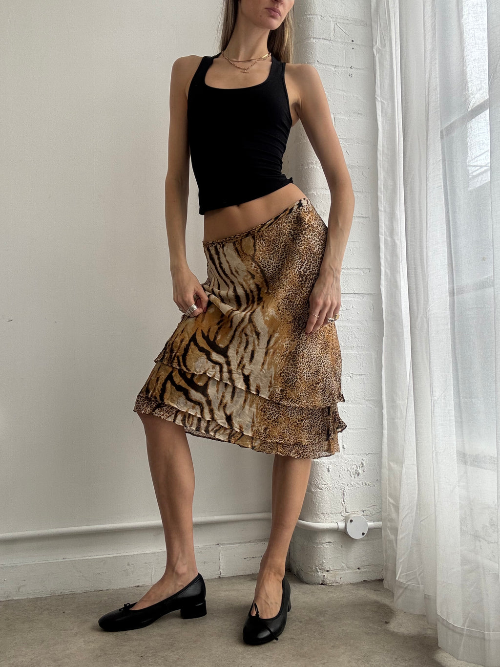 Vintage Y2K animal print silk midi skirt