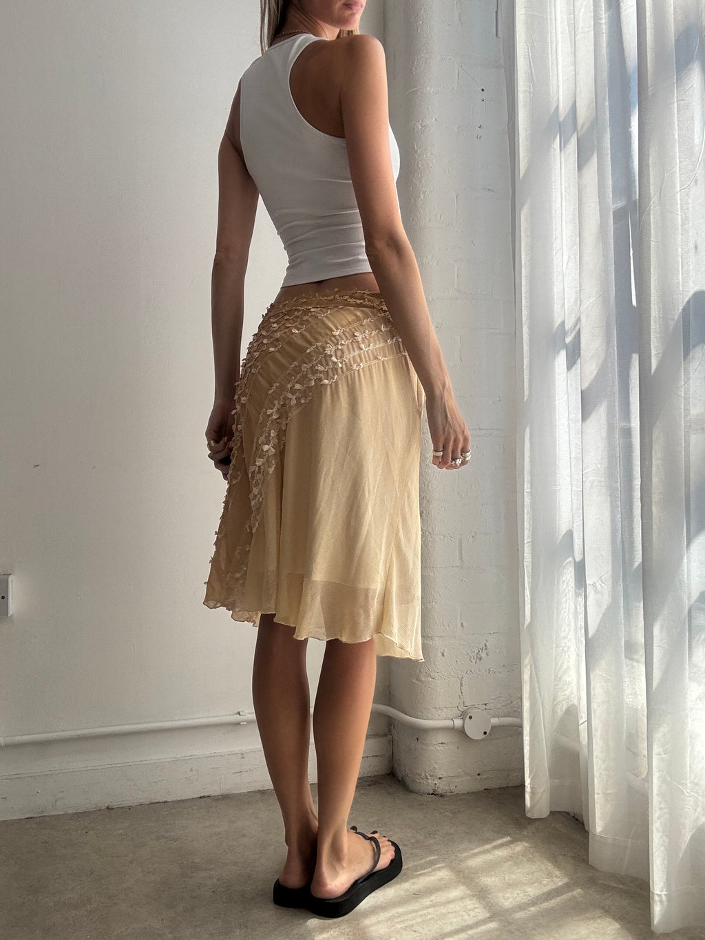Vintage Embroidered Ombre Mesh Midi Skirt Y2K - Size M
