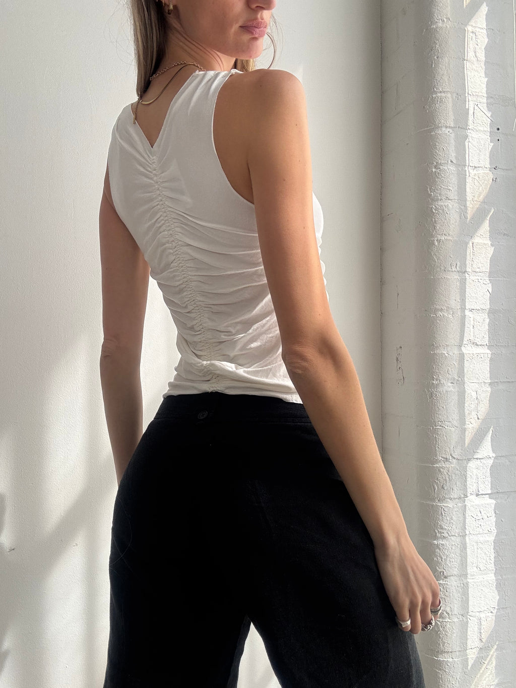 Vintage Y2K ruched lace up tank top - Size S