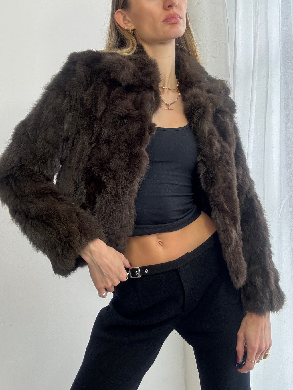 Vintage Y2K chocolate brown genuine fur coat