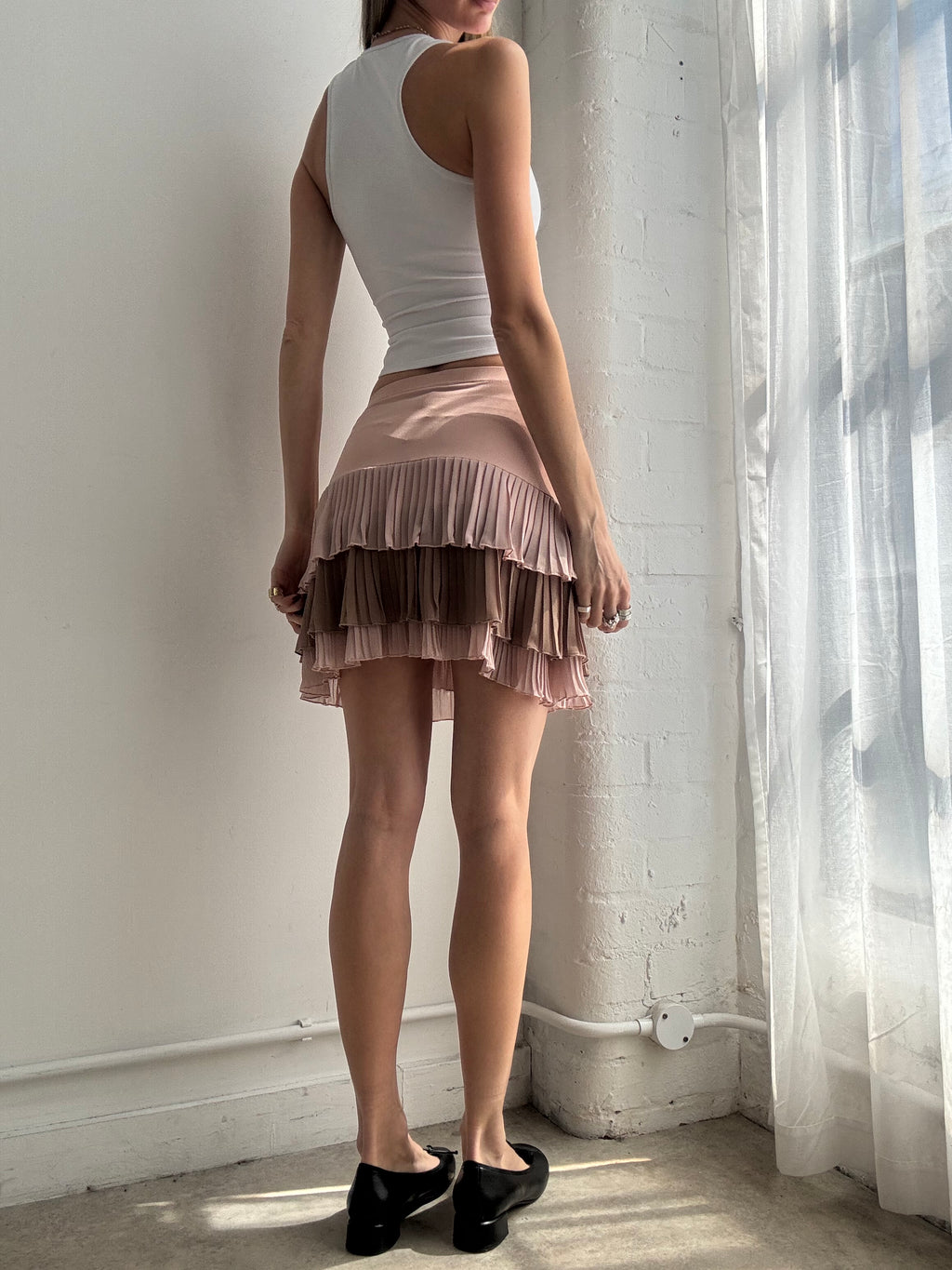 Vintage Y2K pink layered ruffle mini skirt - Size XS