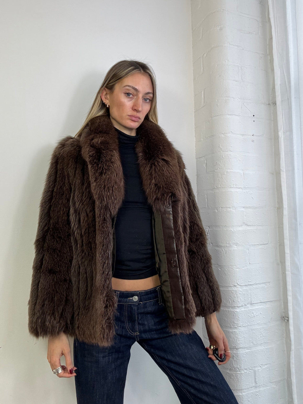 Vintage 90s brown fox fur coat