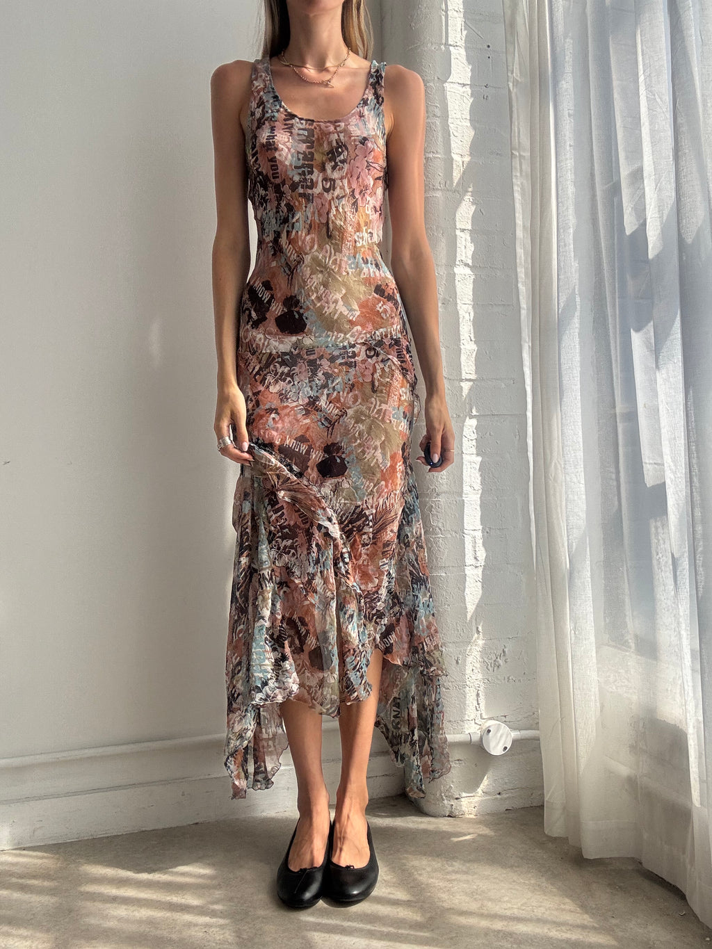 Vintage Y2K Abstract Silk Handkerchief Dress - Size S