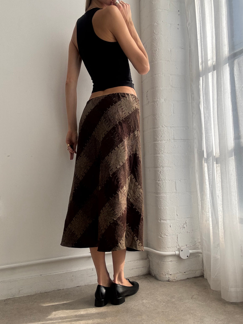 Vintage 90s brown plaid midi skirt