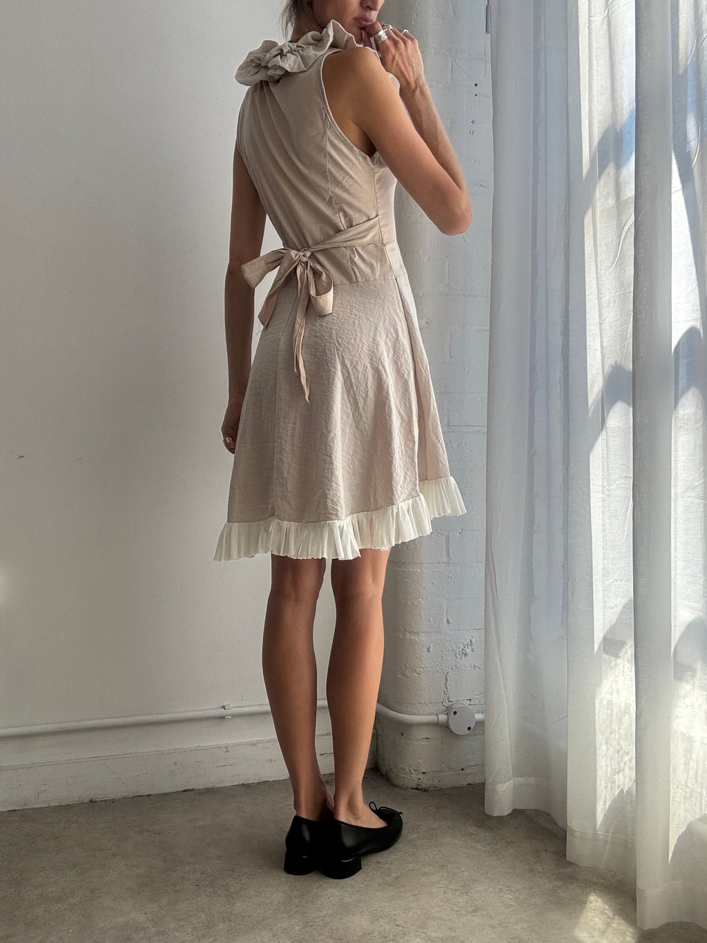 Vintage Zone Bleue Romantic Ruffle Neck Mini Dress - Size XS/S