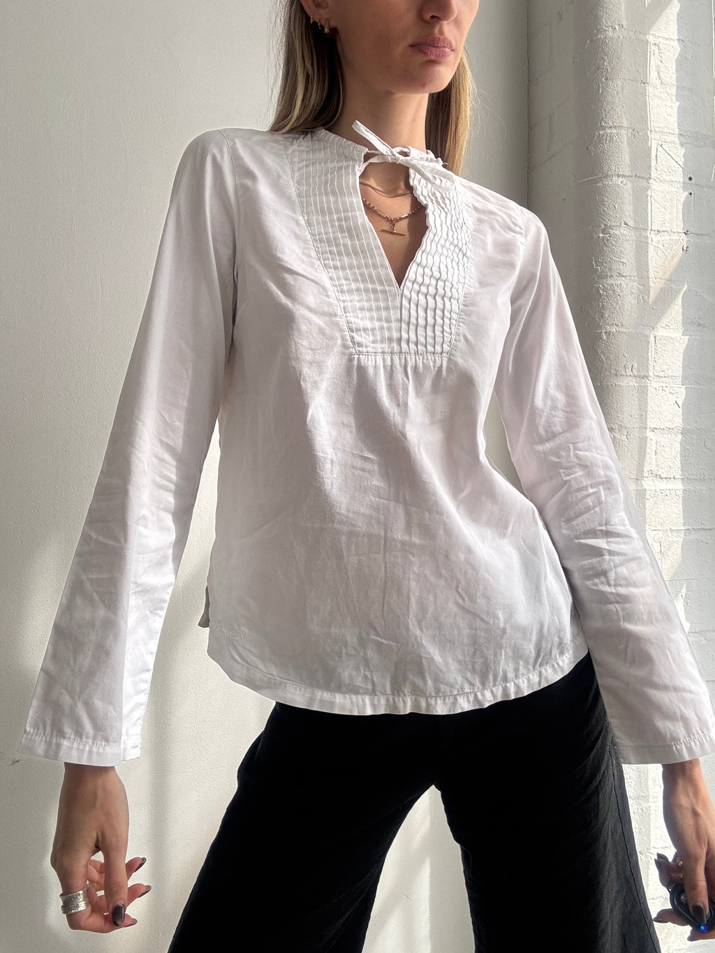 Vintage Y2K Woolrich white cotton boho peasant blouse - Size S