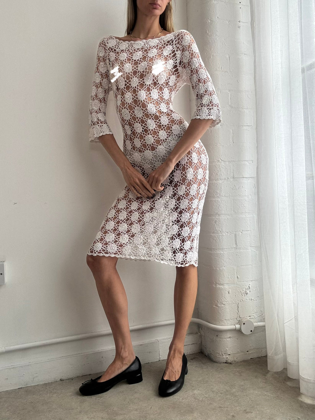 Vintage Y2K crochet lace midi dress - Size S/M
