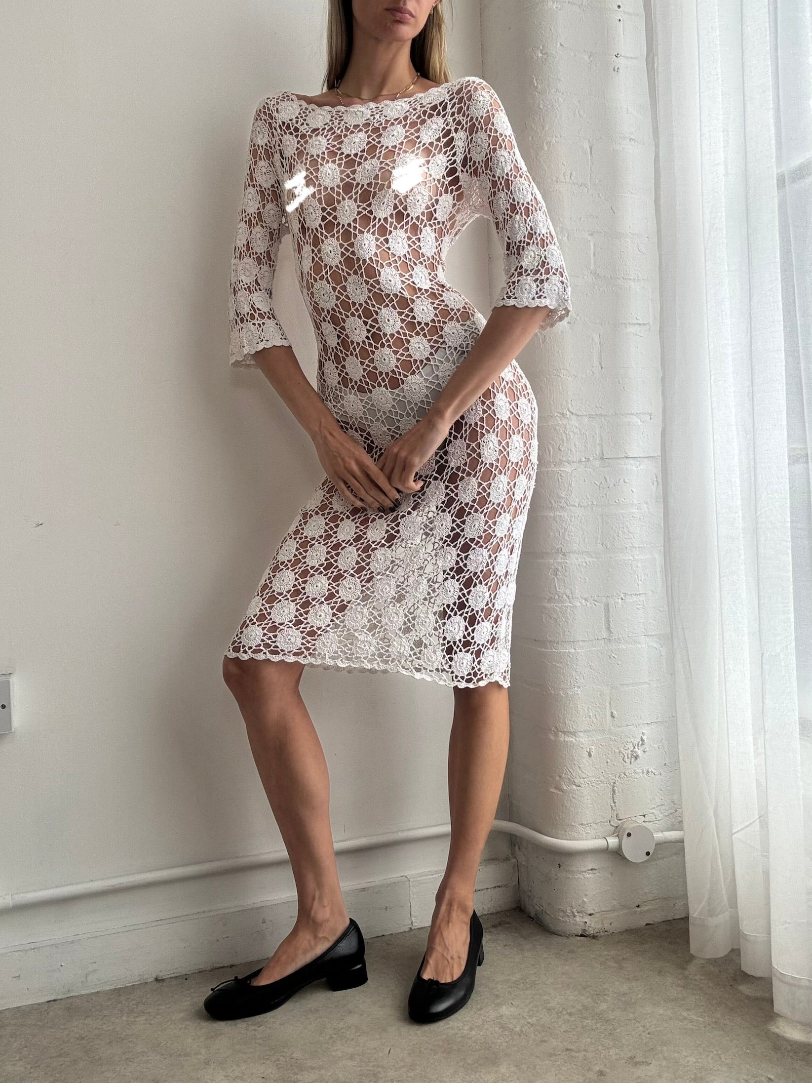 Vintage Y2K crochet lace midi dress - Size S/M