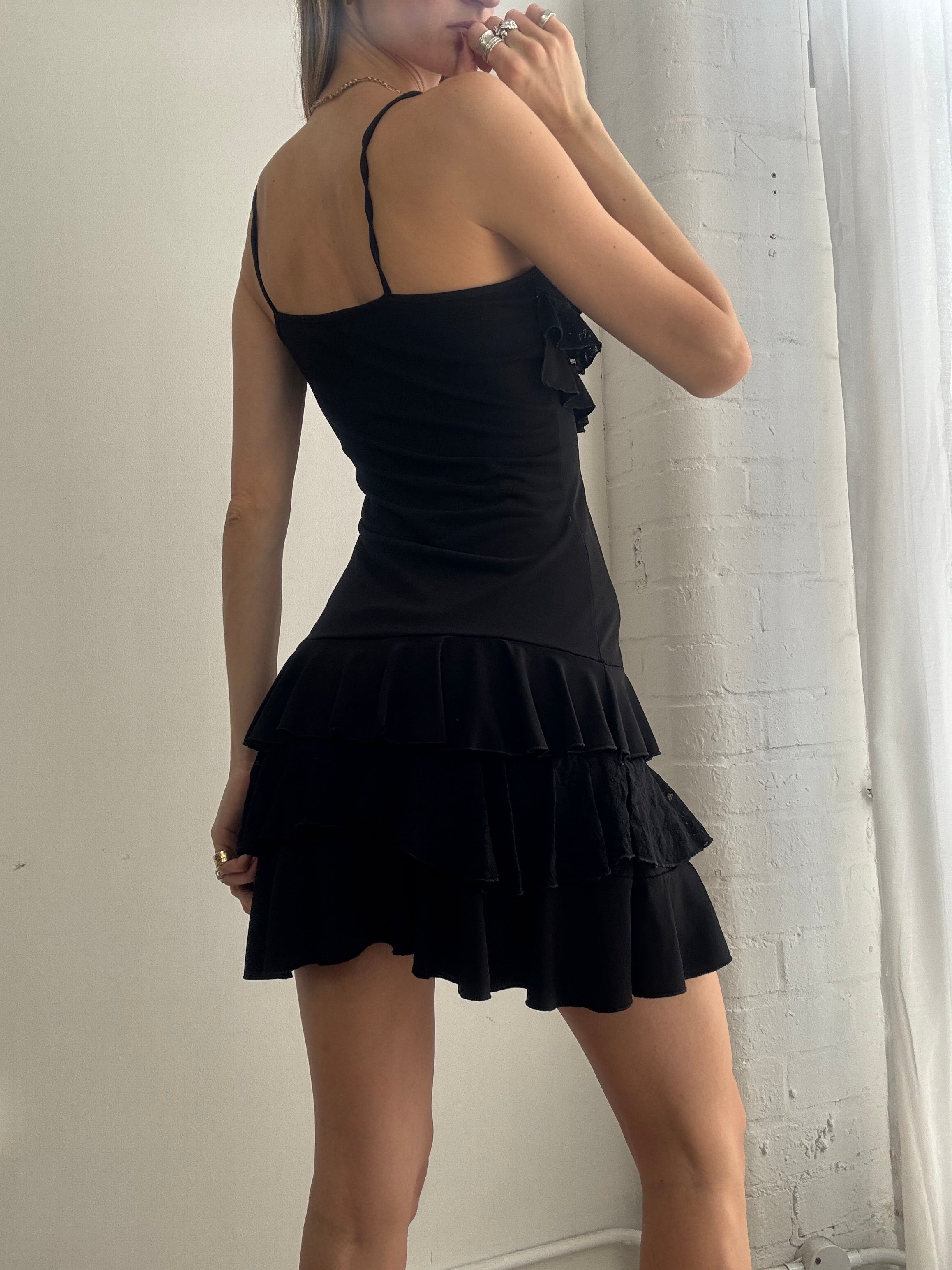 Vintage Y2K black ruffle mini dress