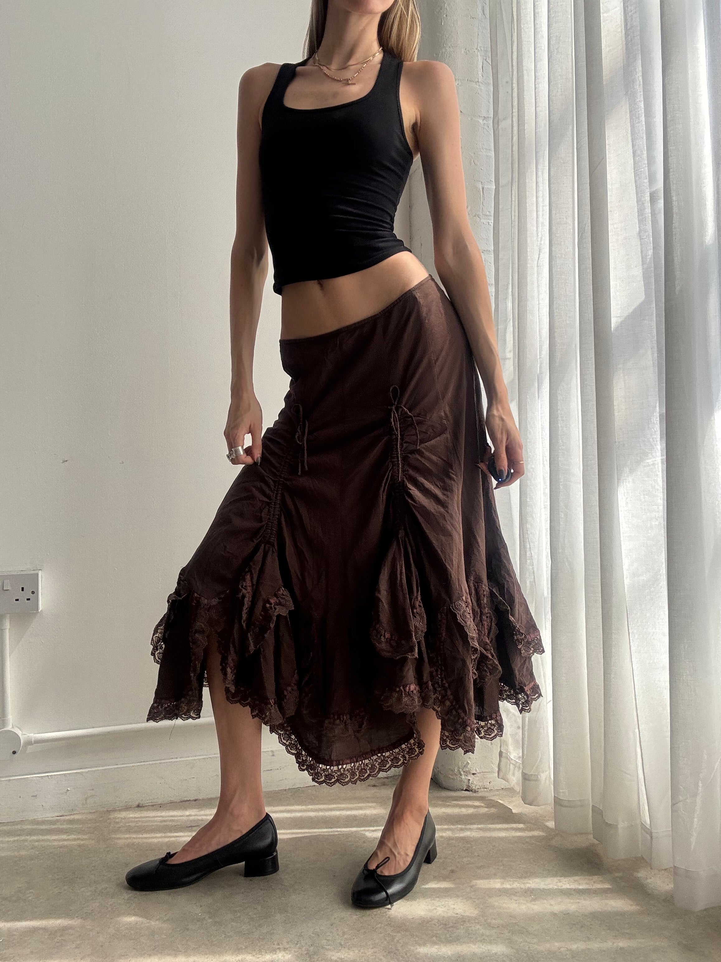 Vintage brown boho midi skirt - size M
