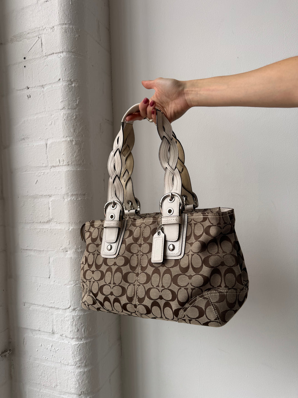 Vintage Y2K coach monogram shoulder bag brown & white leather