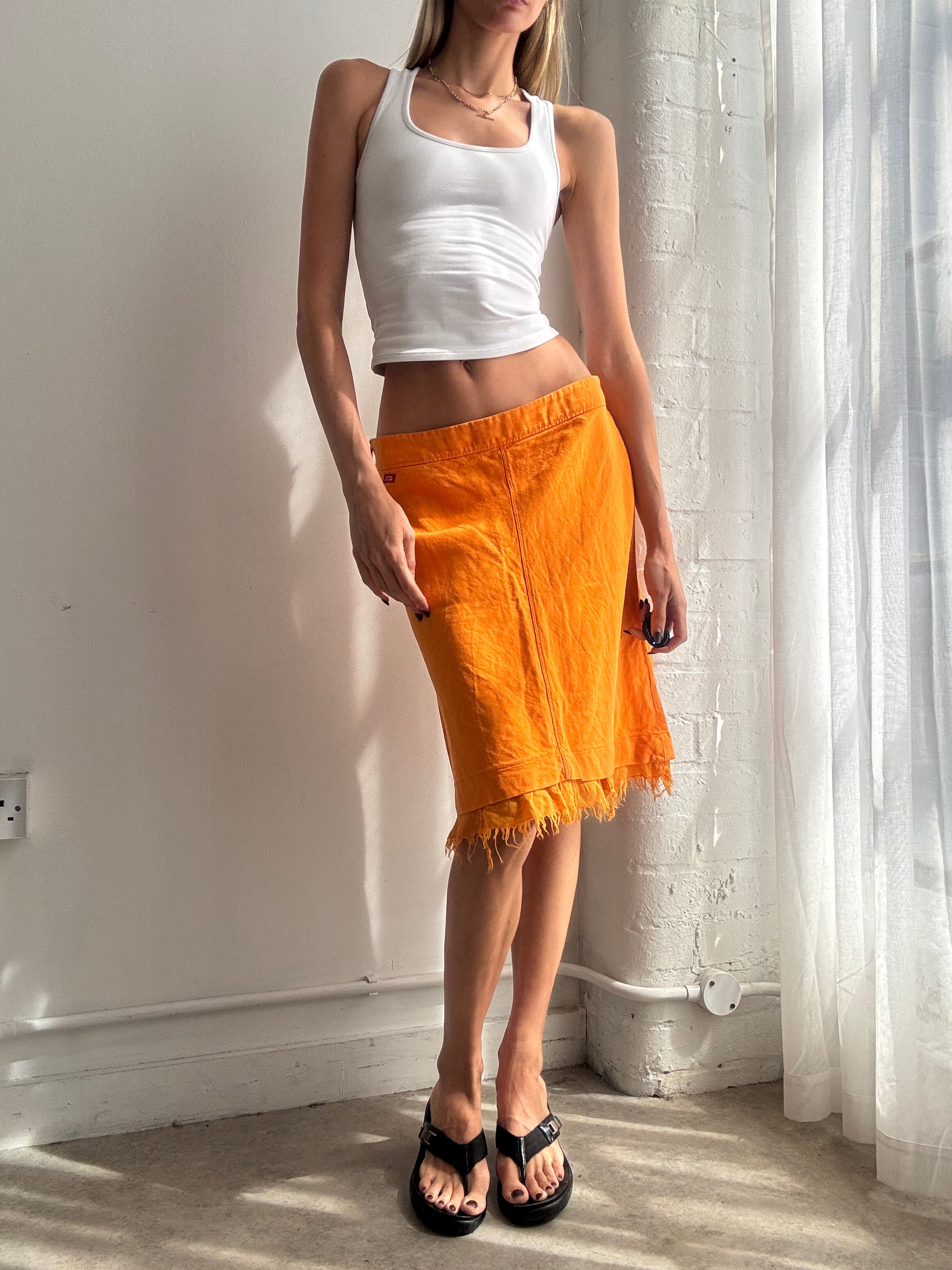 Vintage Y2K Miss Sixty orange fringed handkerchief midi skirt - Size M