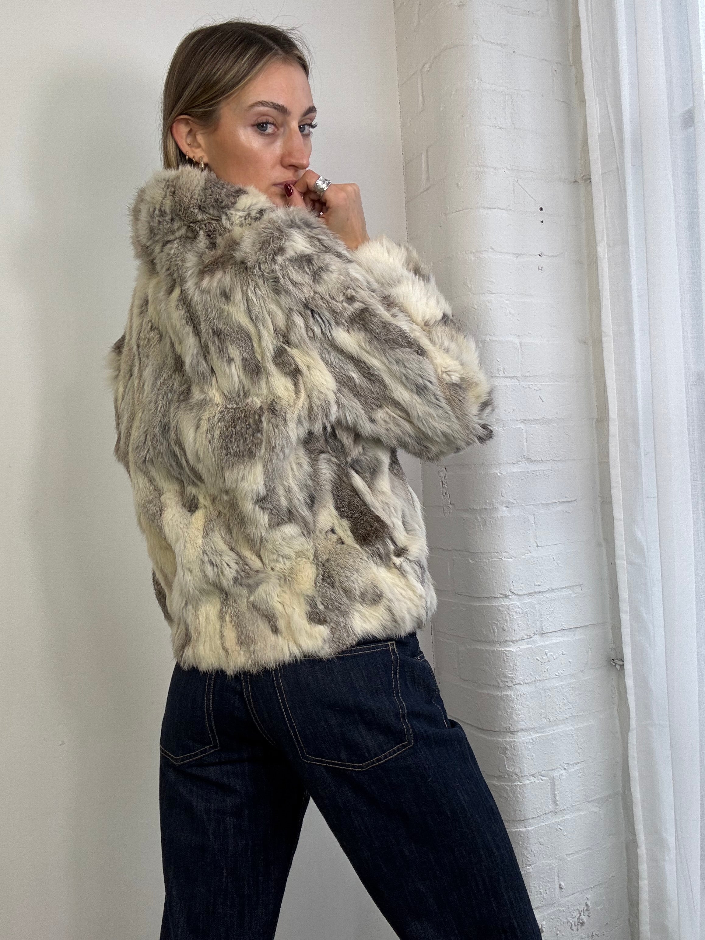 Vintage Y2K patchwork fur jacket