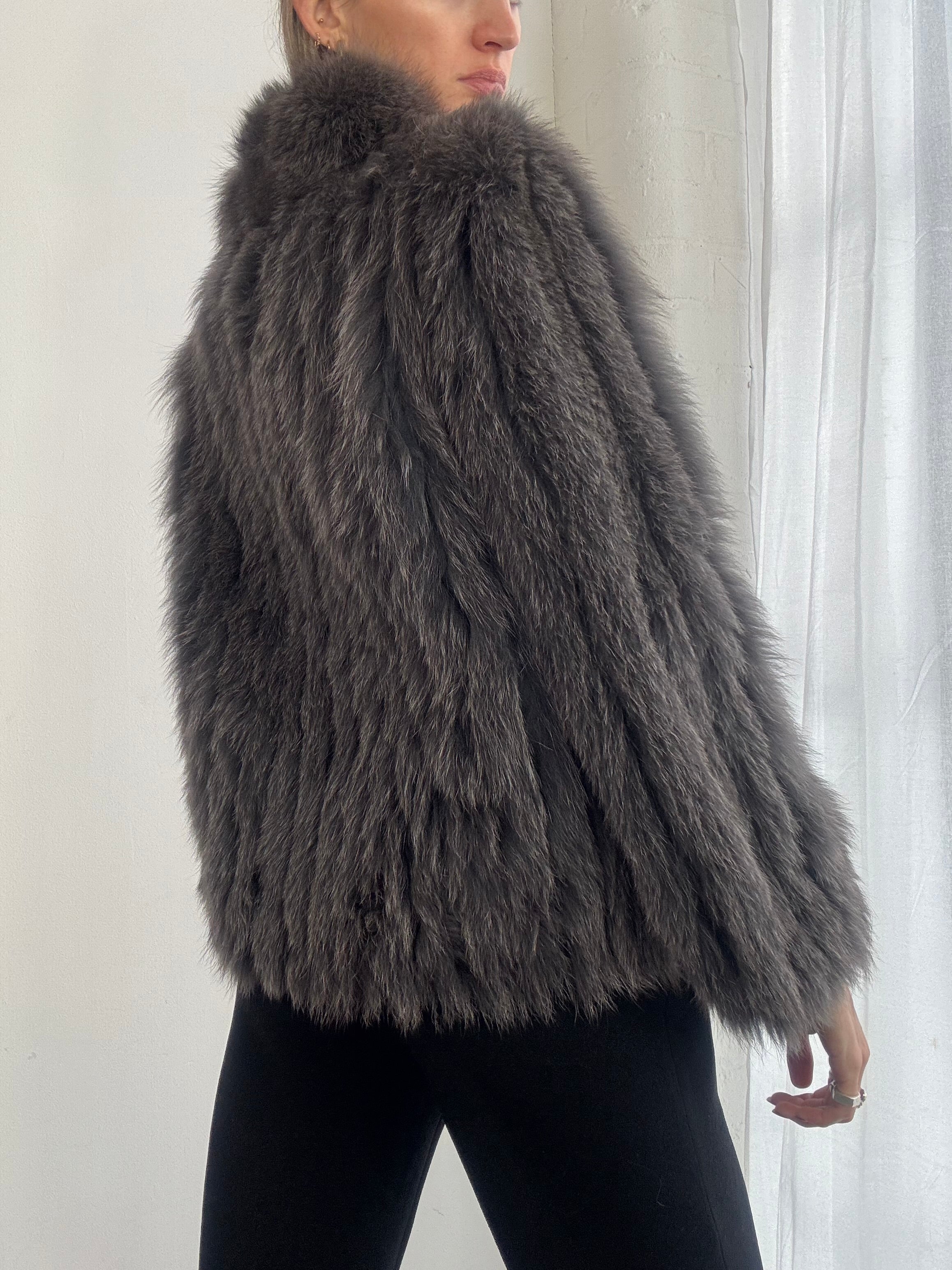 Vintage 90s plush grey fox fur coat