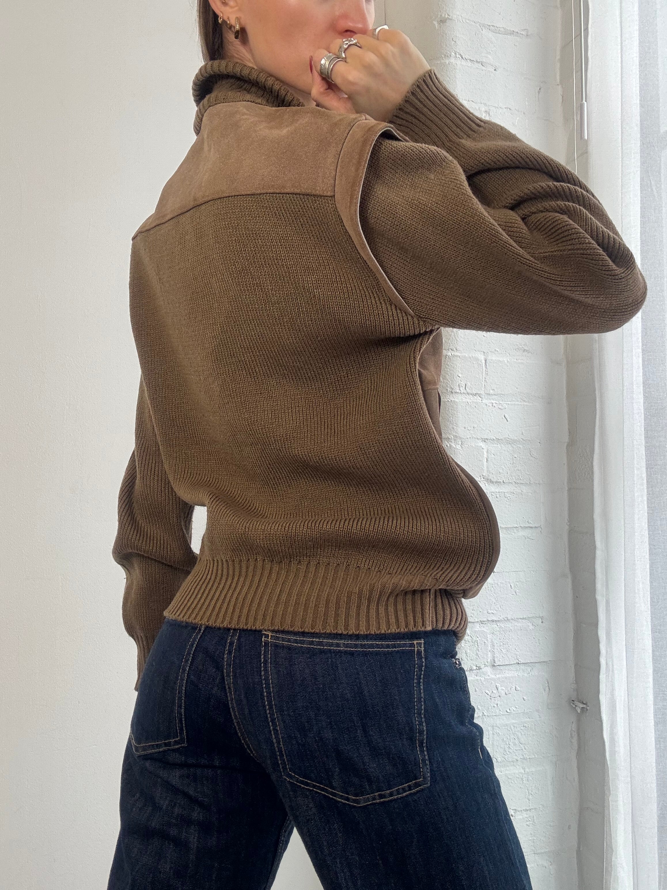 Vintage Y2K brown suede and knit zip jacket