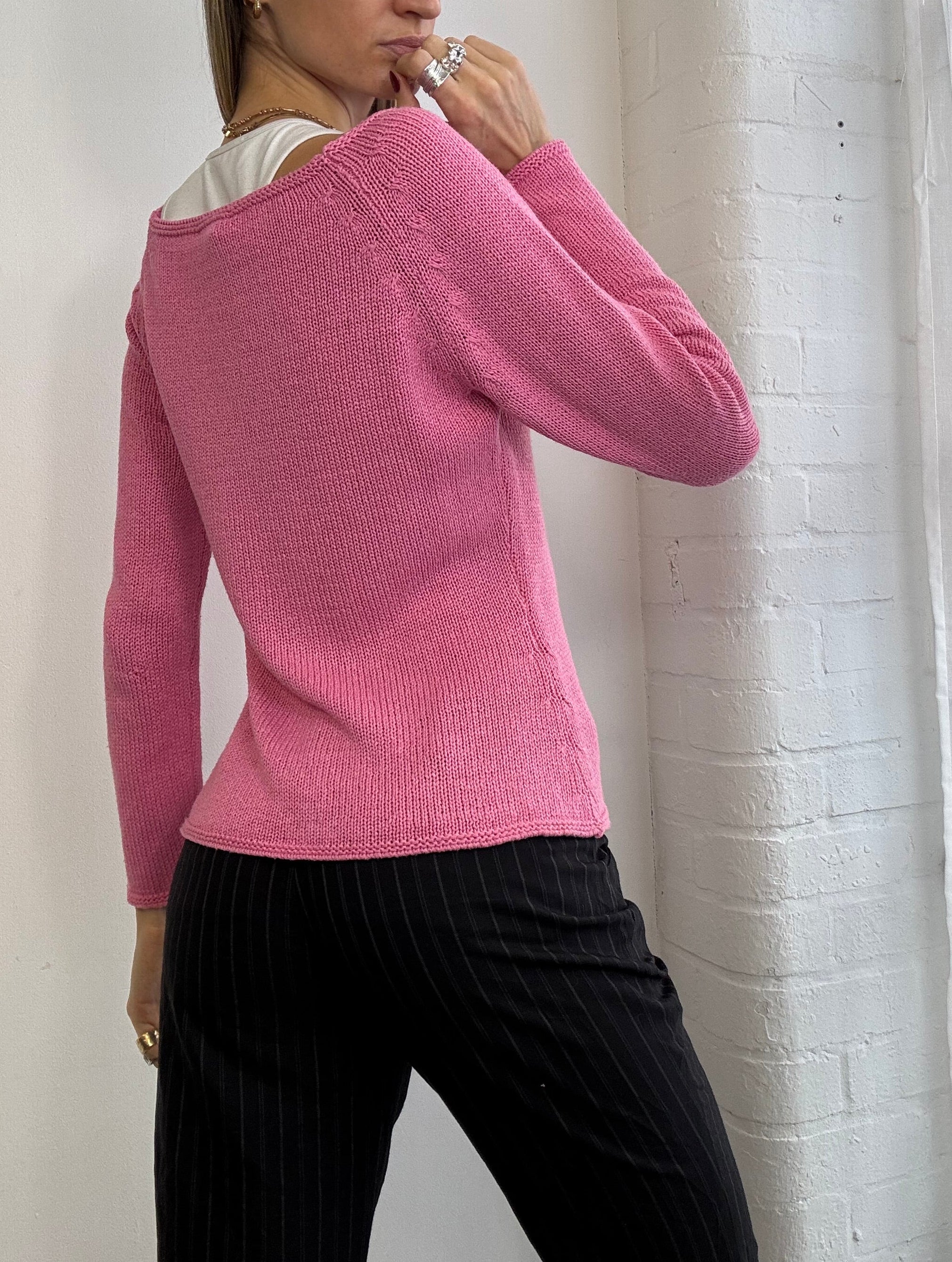 Vintage Y2K embroidered love heart knitted jumper pink