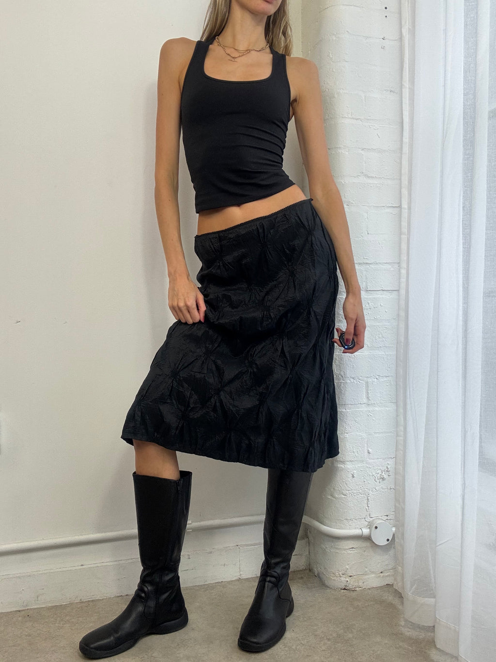 Vintage Y2K black ruched midi skirt