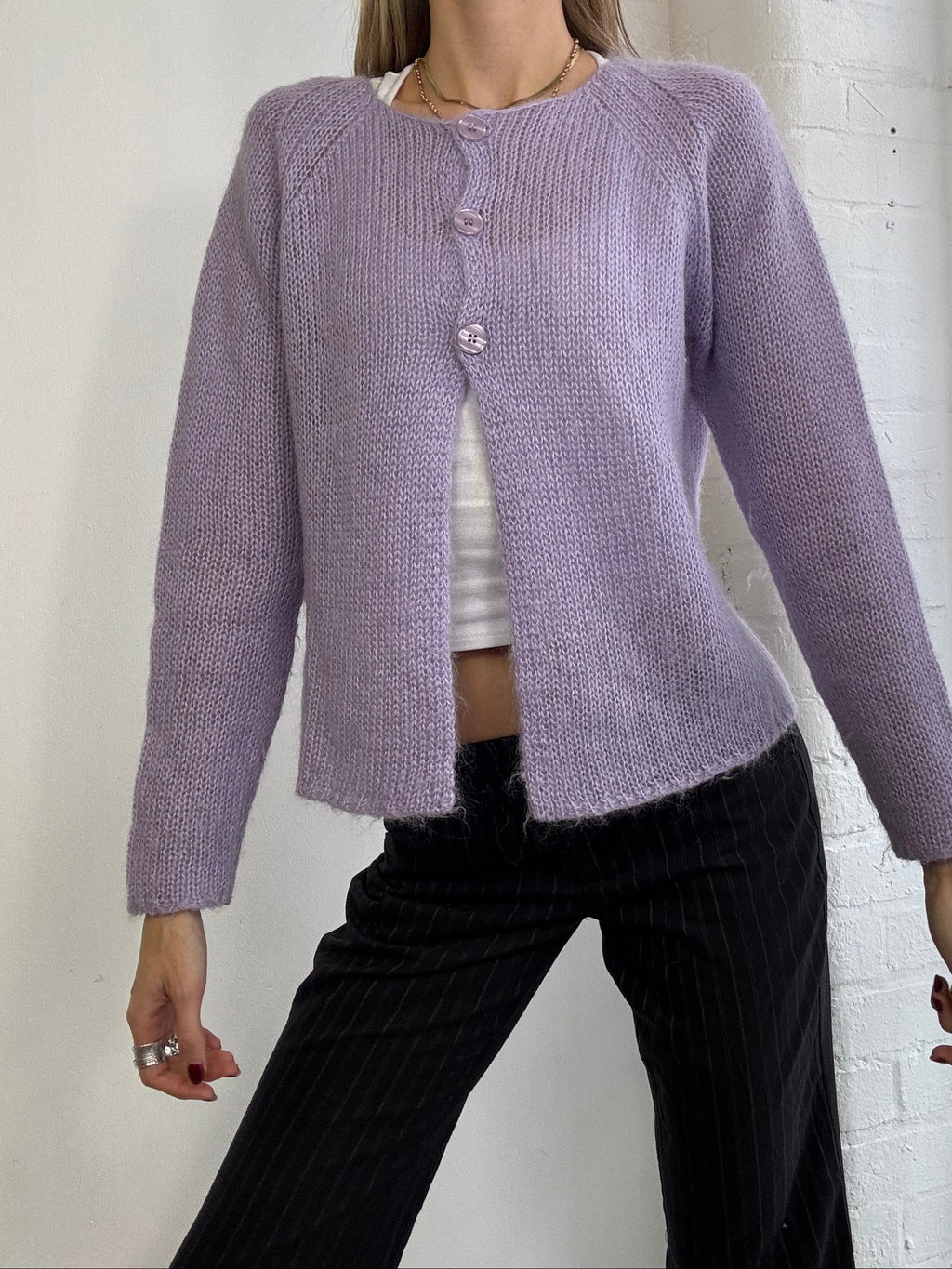 Vintage Y2K knitted wool cardigan lilac