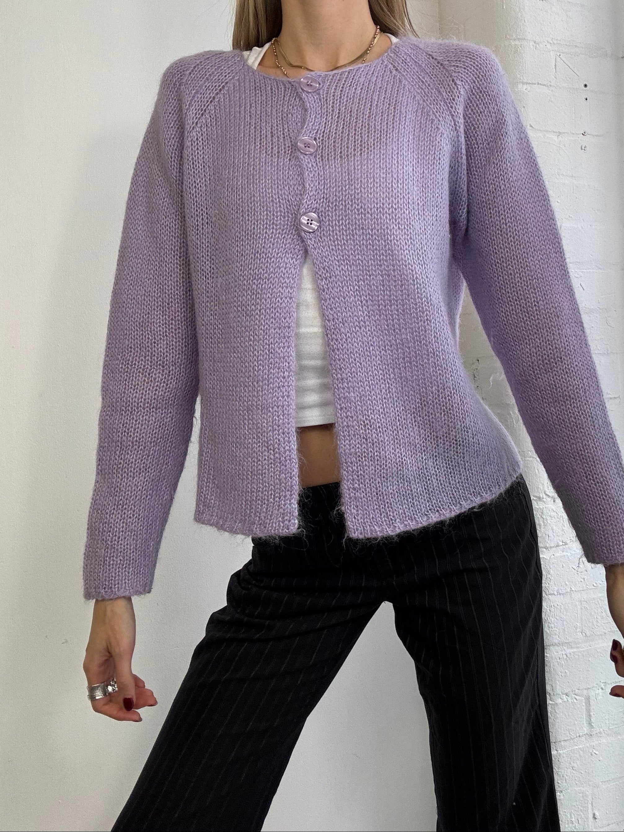Vintage Y2K knitted wool cardigan lilac
