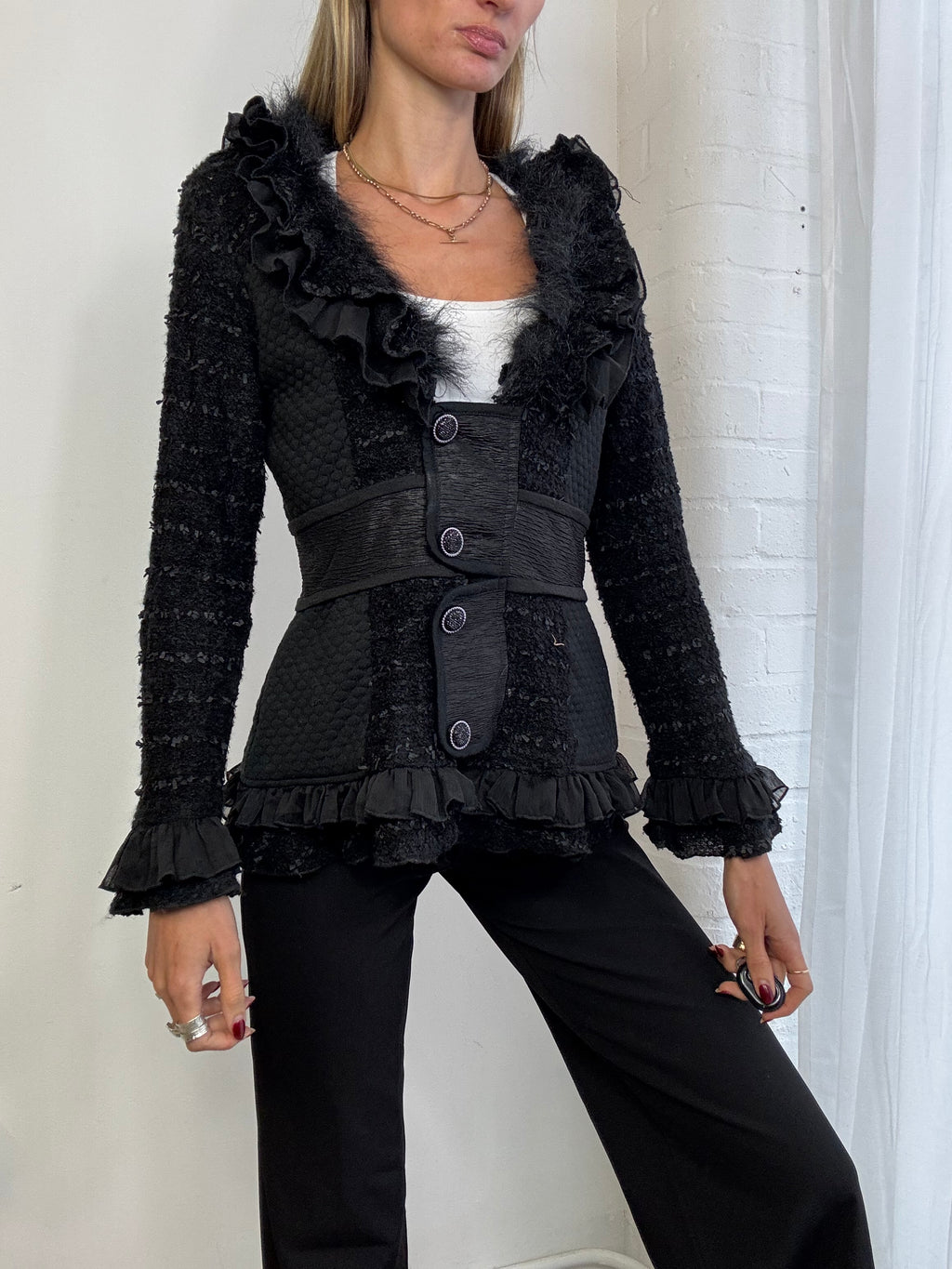 Vintage Y2K faux fur trim cardigan