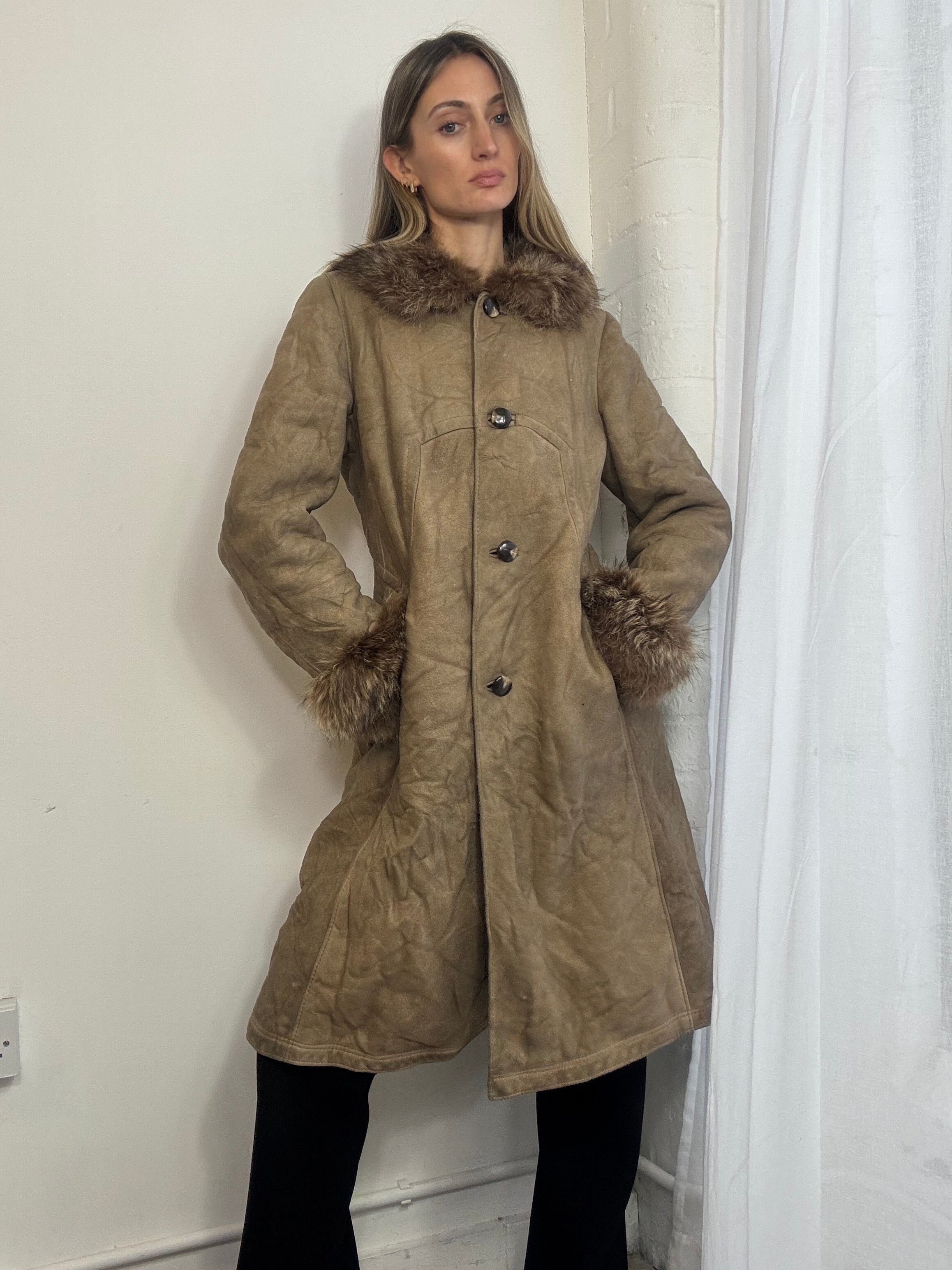 Vintage 90s long suede button up coat
