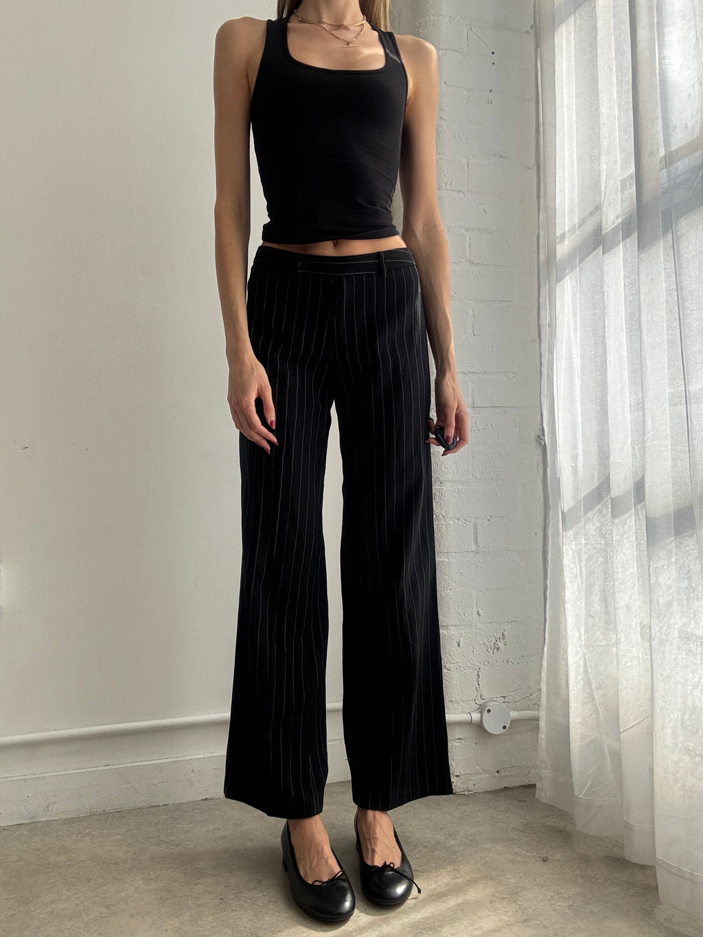 Vintage Y2K black pinstripe wide leg trousers