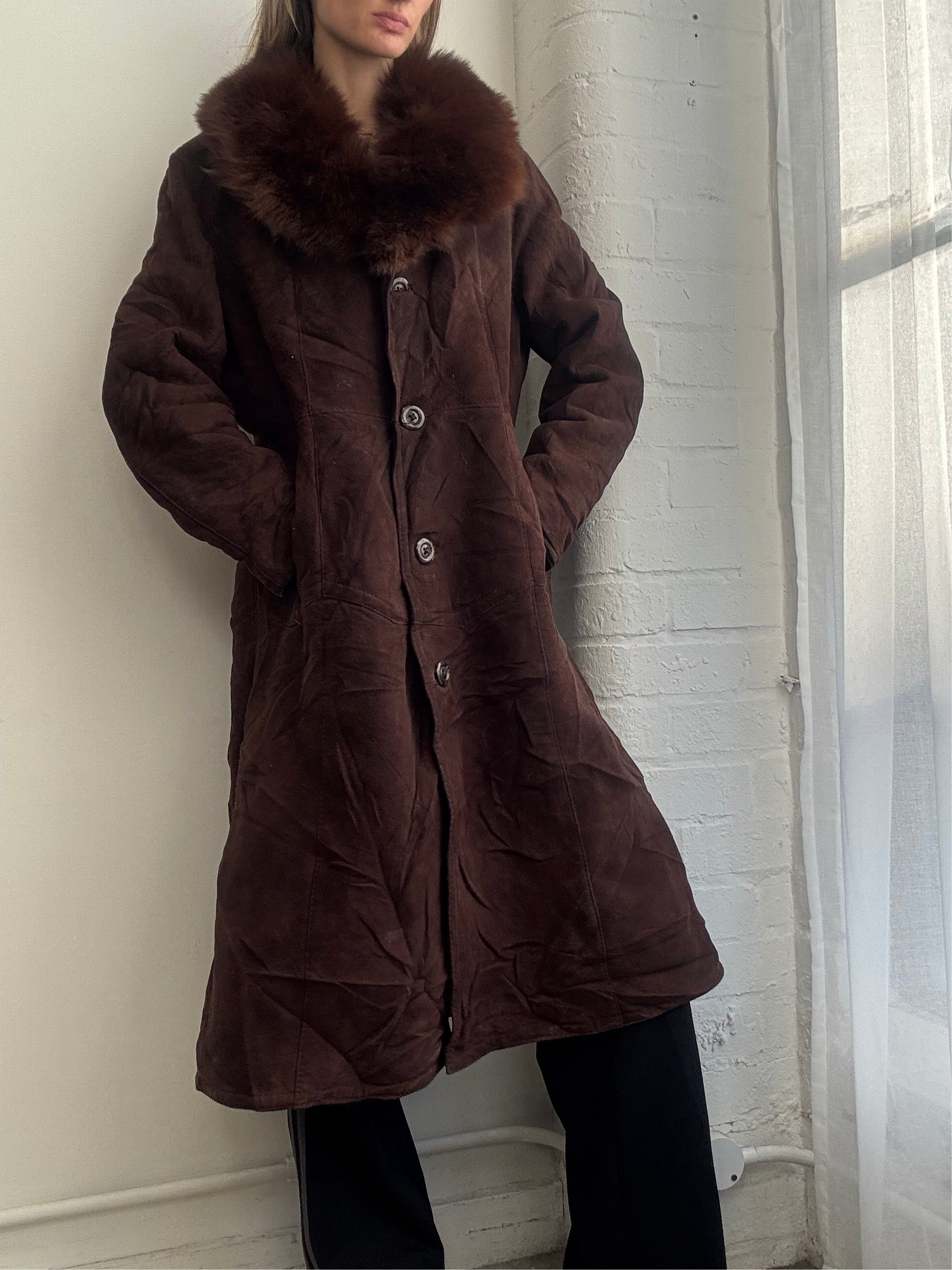 Vintage 90s brown suede sheepskin coat