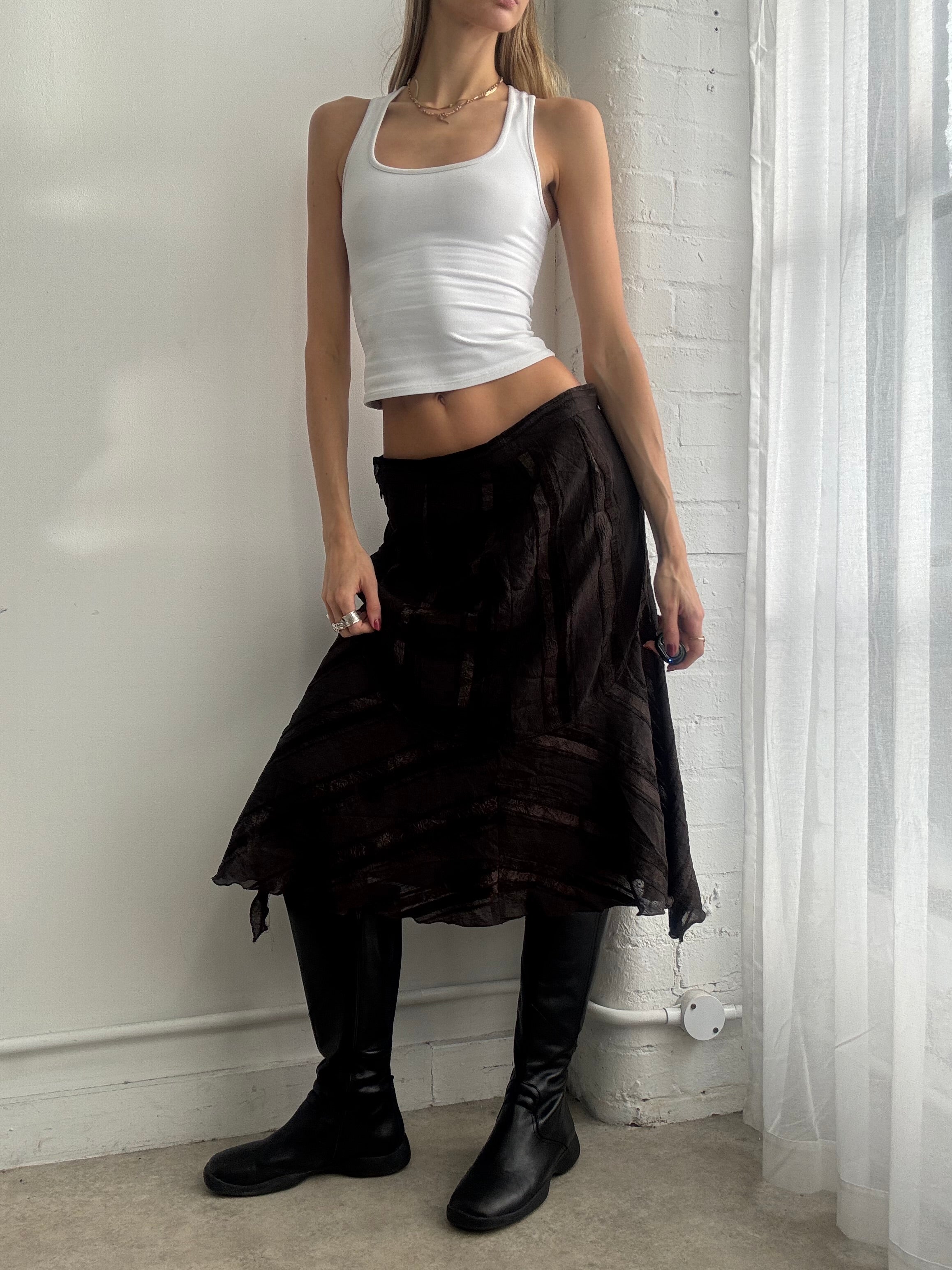 Vintage Y2K brown pinstripe midi skirt