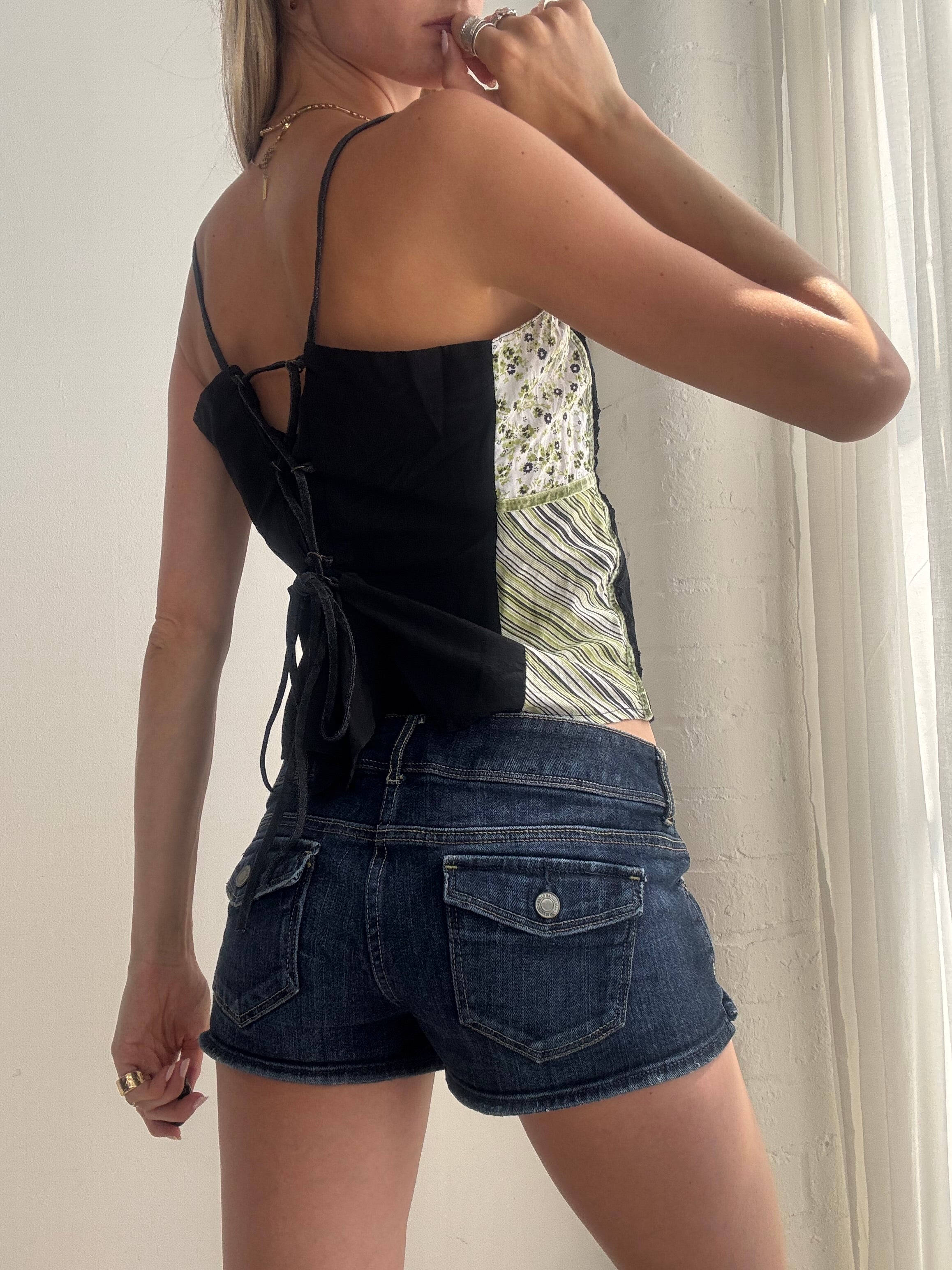 Vintage Biba Y2K Patchwork Dual Zip Corset Cami Top - Size L