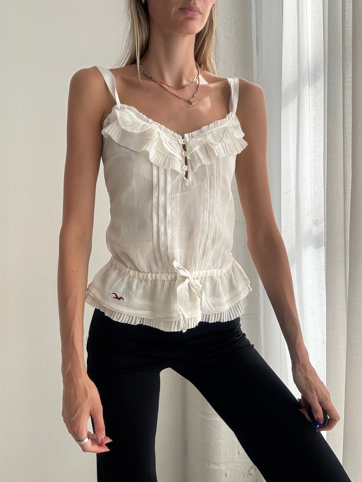 Vintage Y2K Hollister Ivory Ruffle Cami Top - Size S