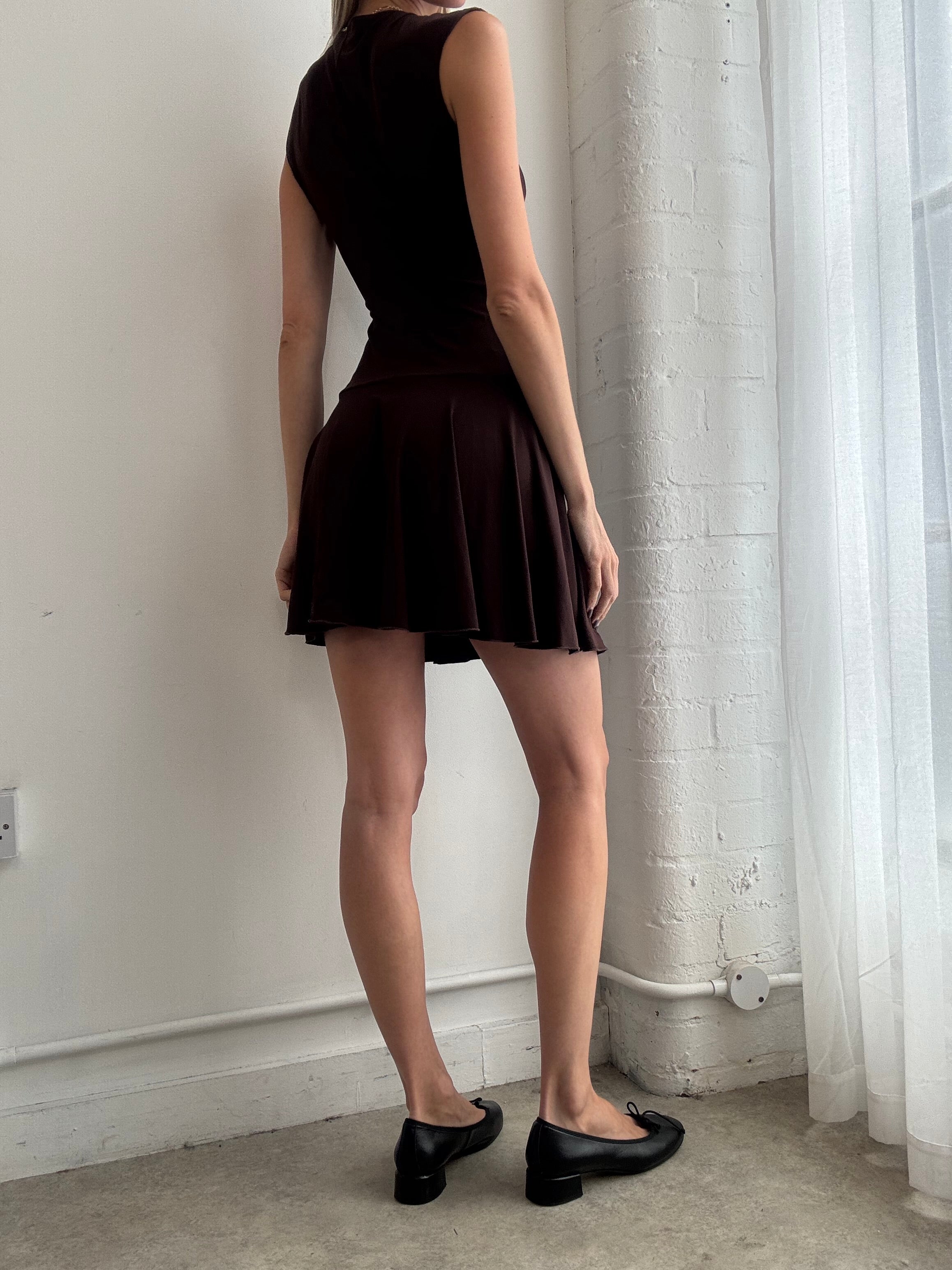 Vintage Y2K chocolate brown o-ring detail mini dress - Size XS-S