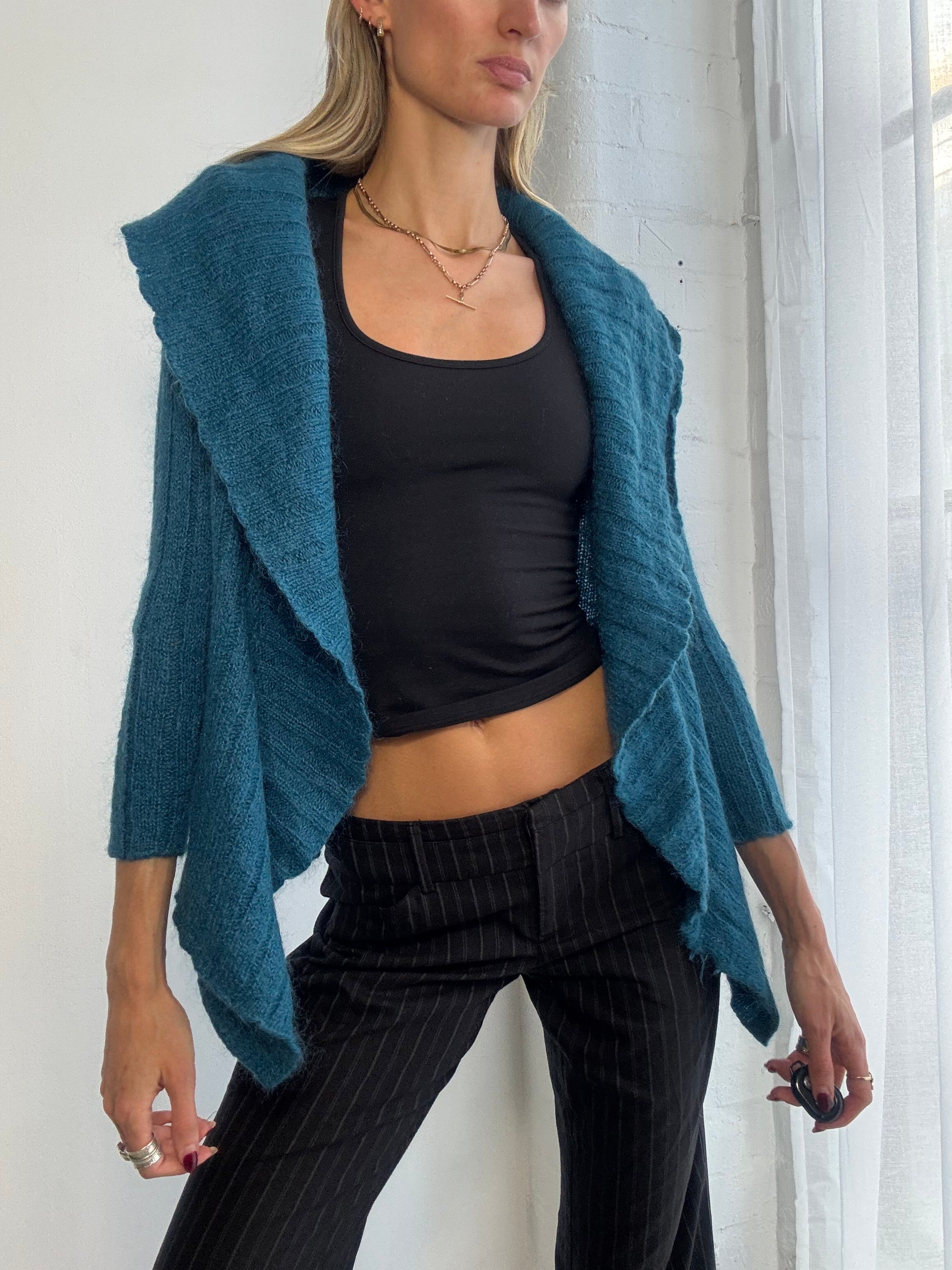 Vintage Y2K teal wool waterfall shrug