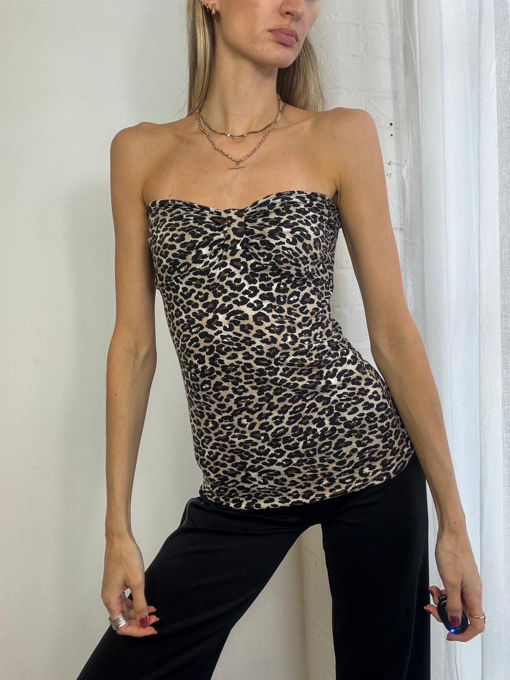 Vintage Y2K leopard print strapless top