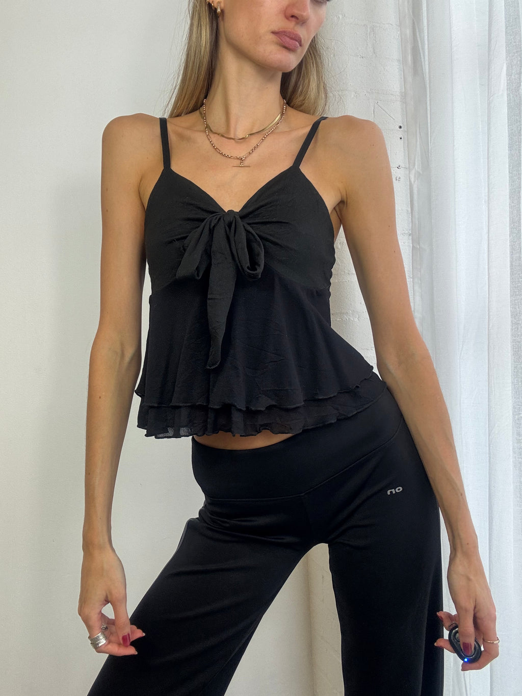 Vintage Y2K black cami top with bow
