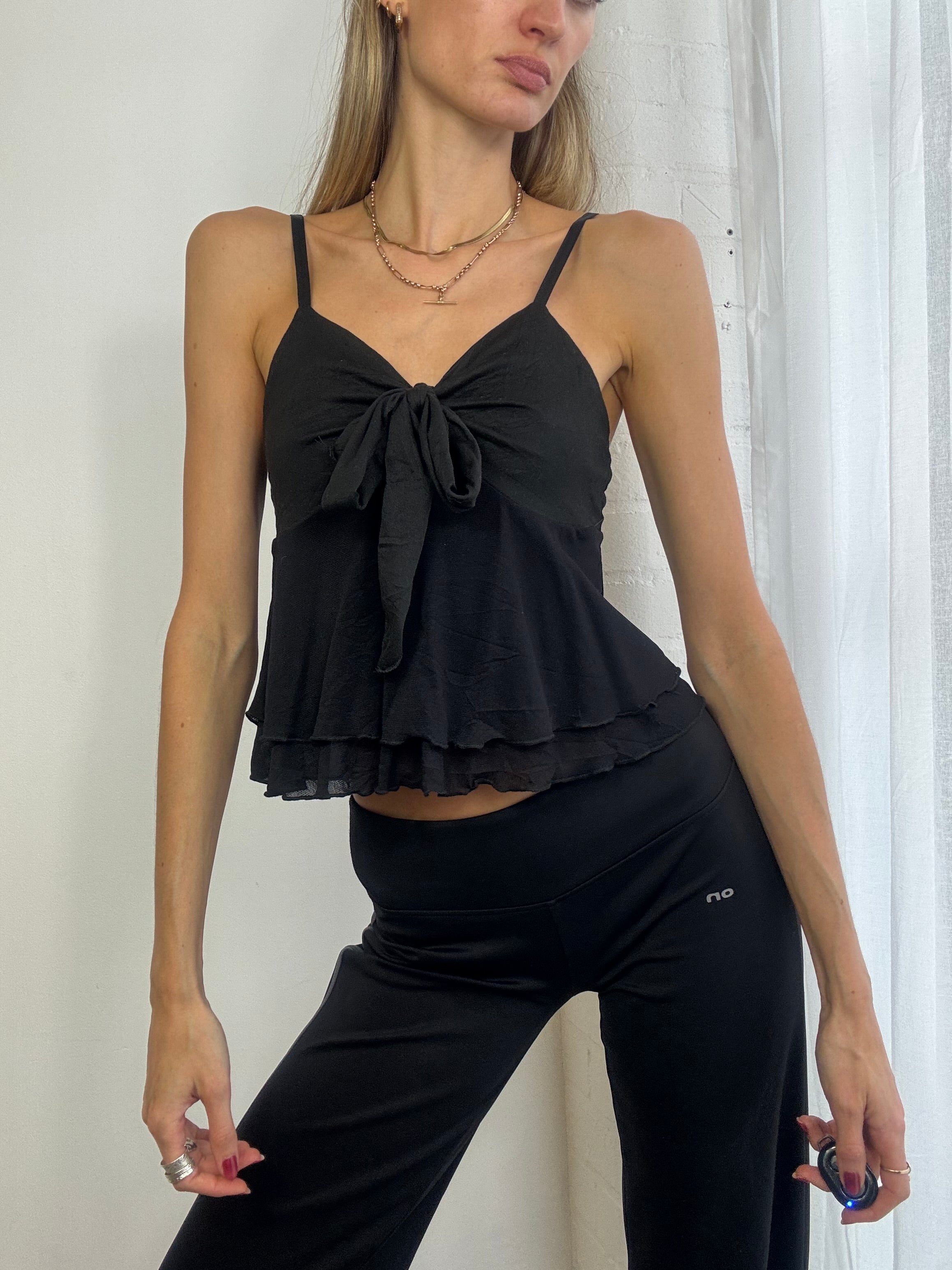 Vintage Y2K black cami top with bow