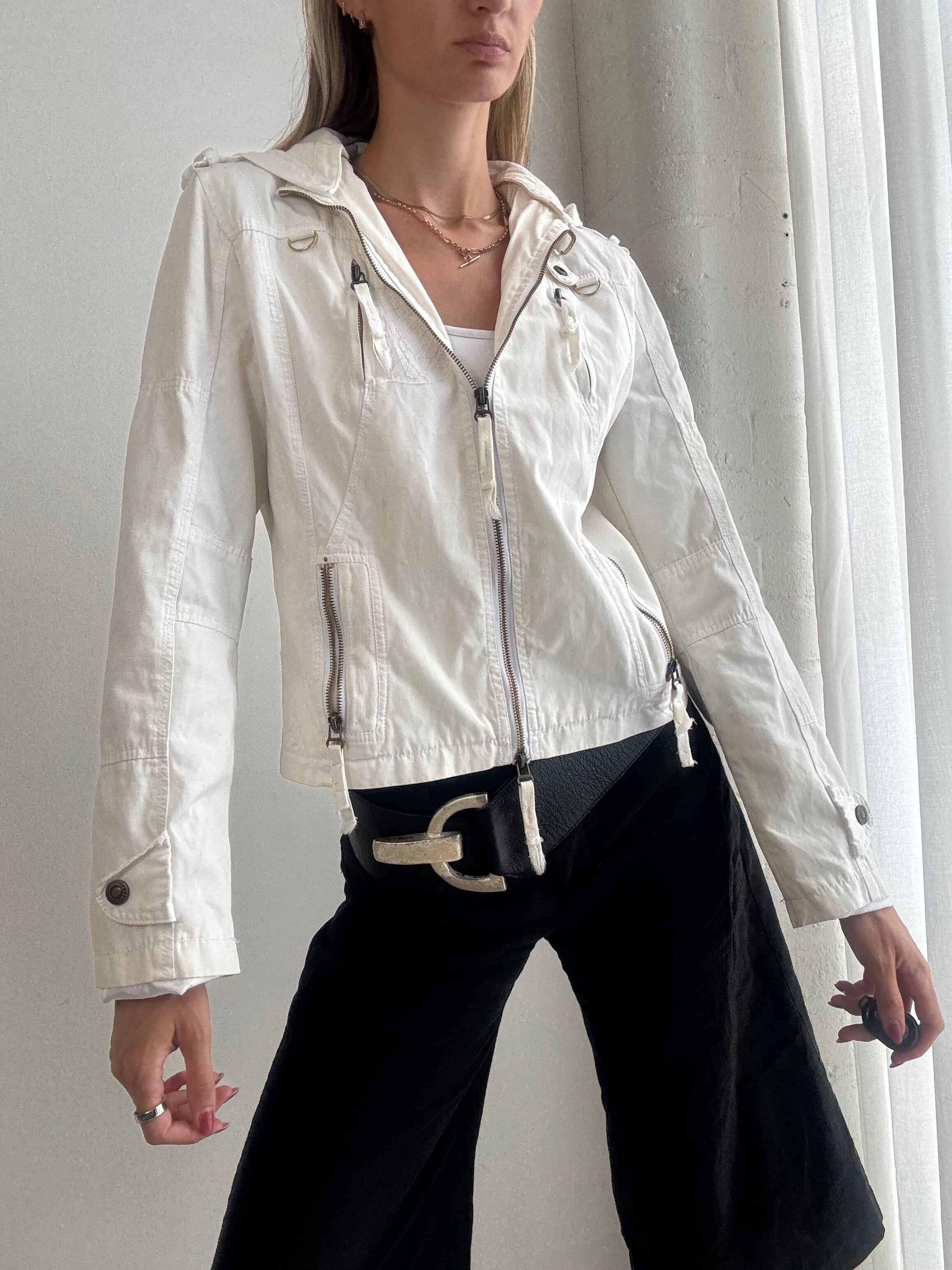 Vintage Y2K White Lightweight Utility Cargo Jacket - Size S