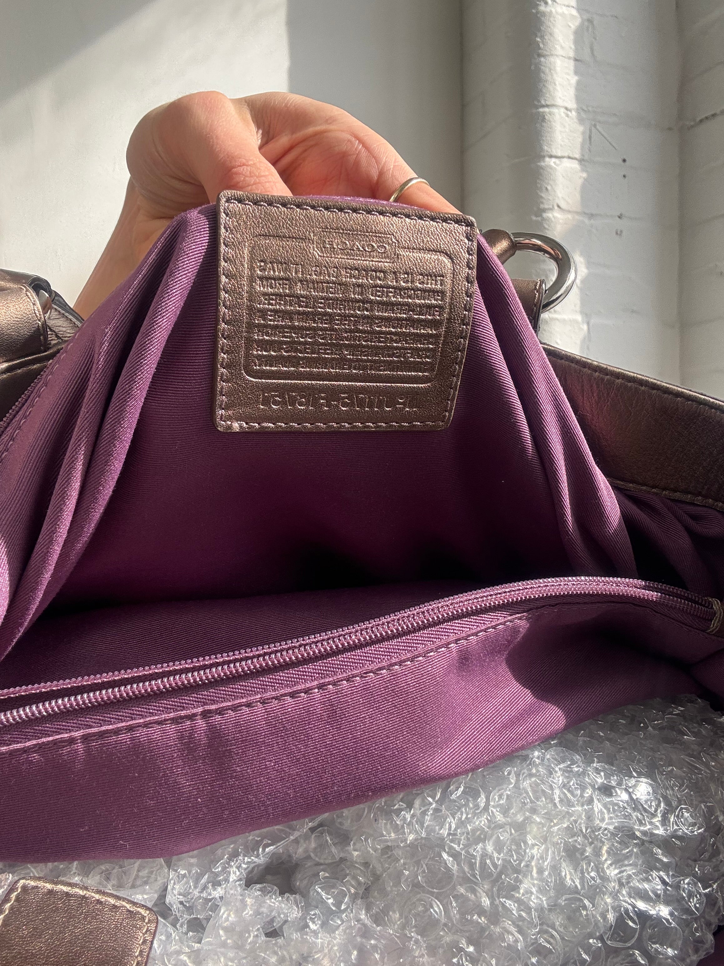 Vintage Y2K coach metallic bronze leather shoulder bag buckle