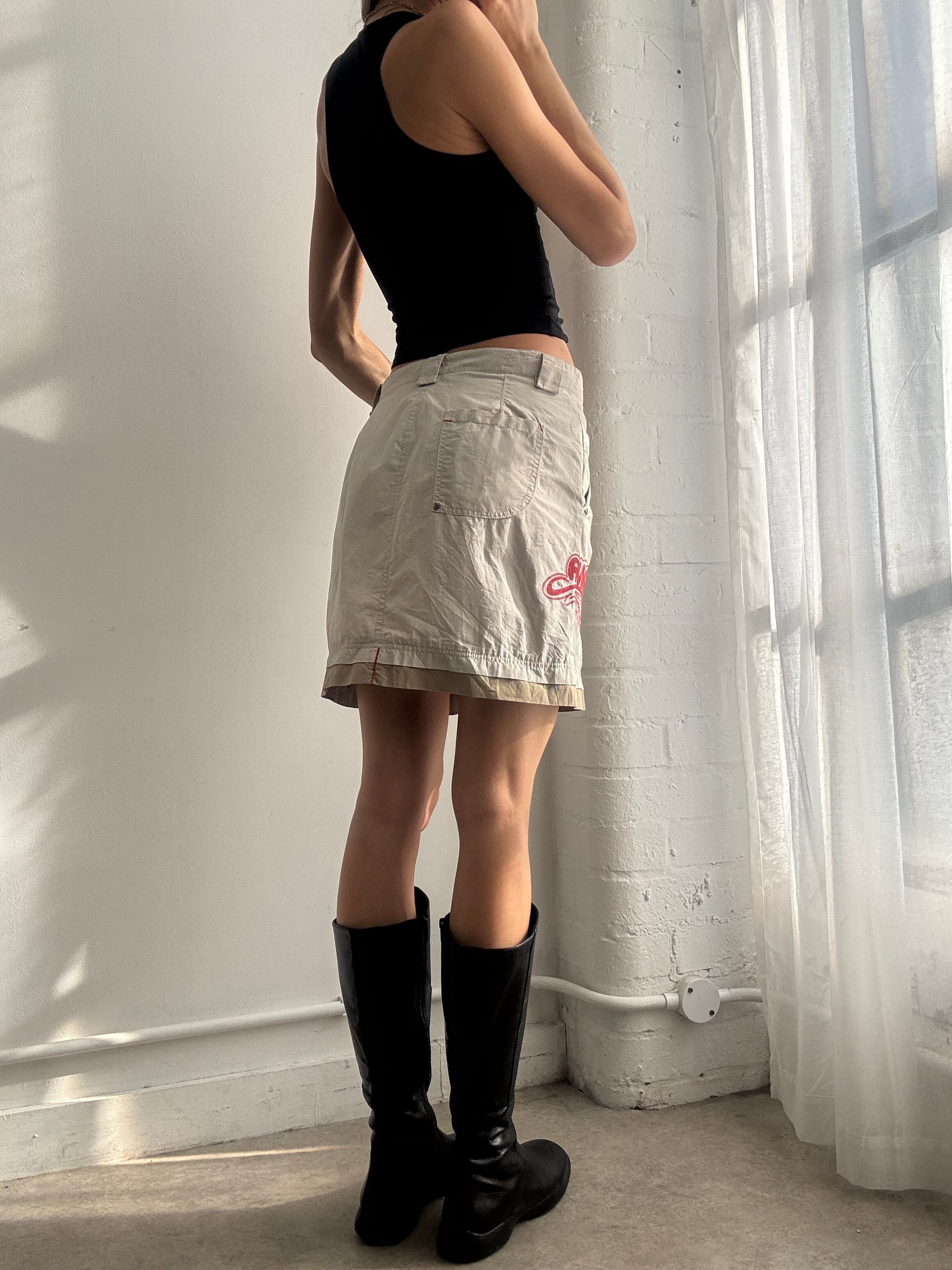 Vintage Y2K beige utility mini skirt