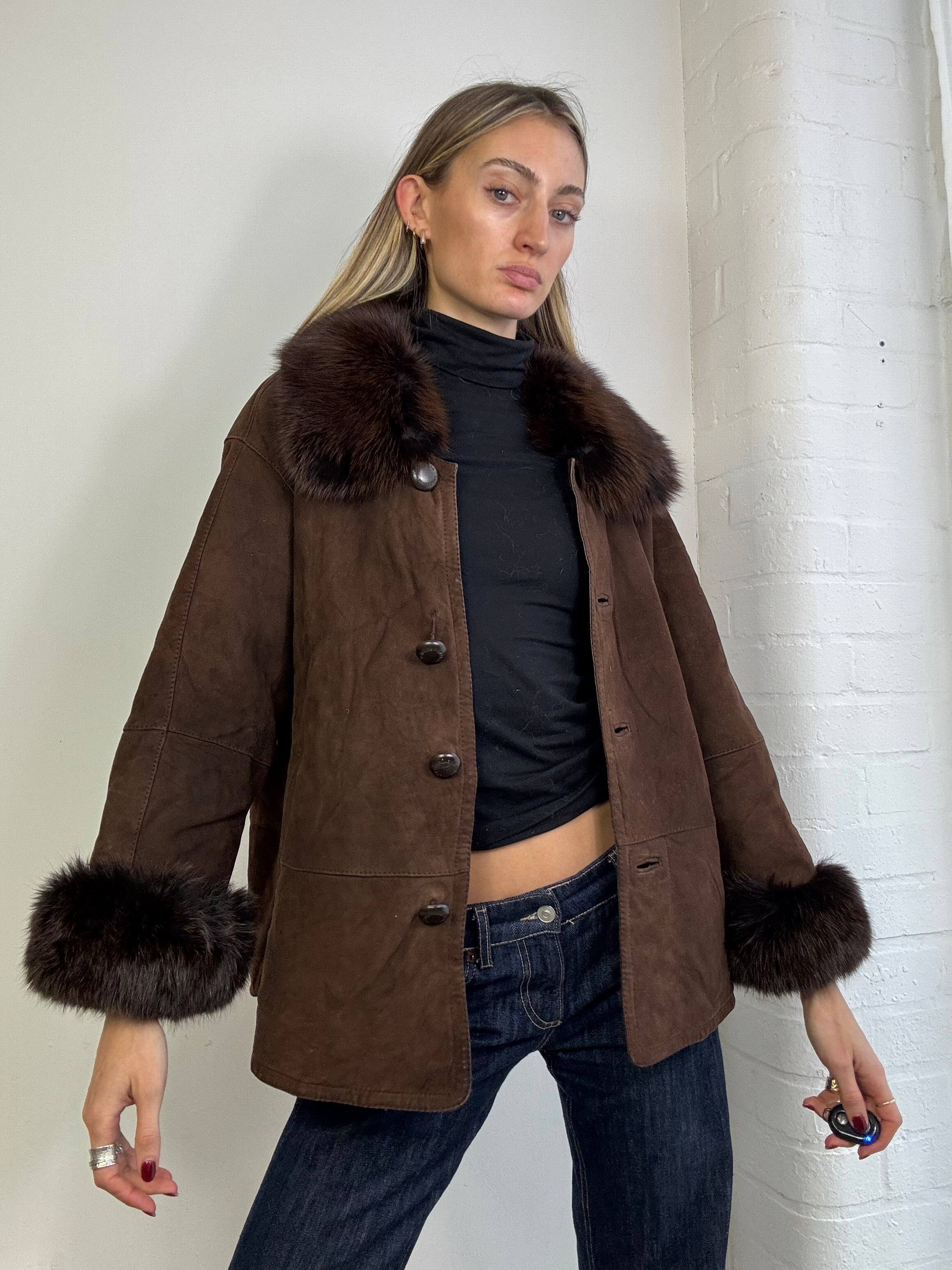 Vintage 90s sheepskin coat brown