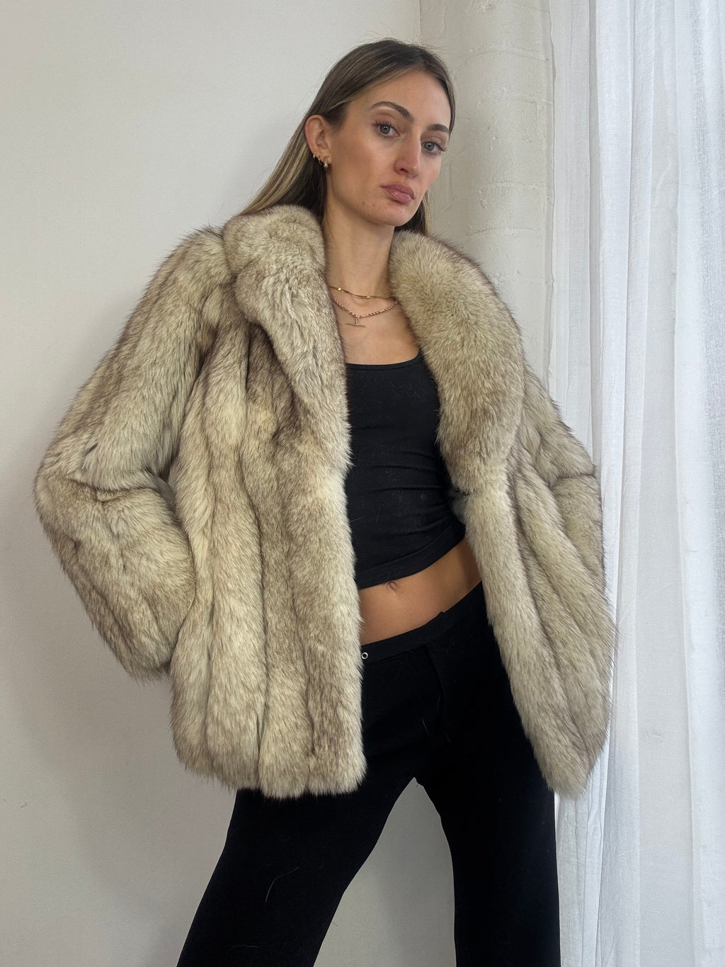 Vintage 90s plush fox fur coat