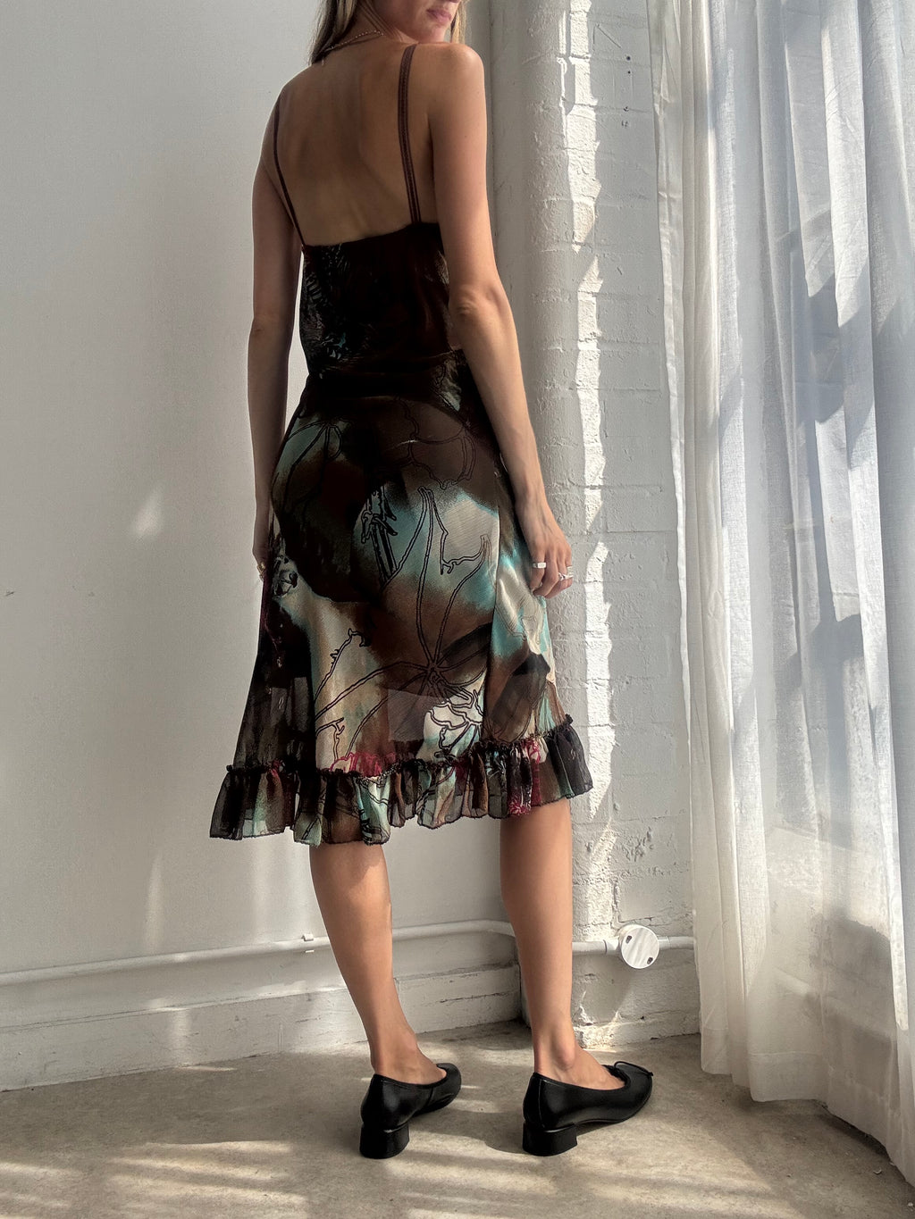 Vintage Y2K Abstract Mesh Slip Dress - Size S/M