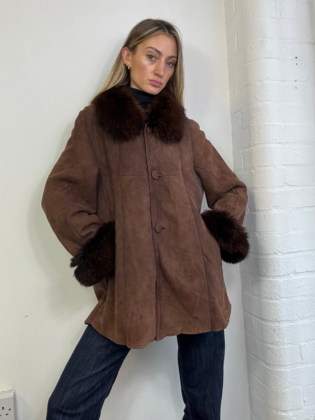 Vintage 90s sheepskin coat brown