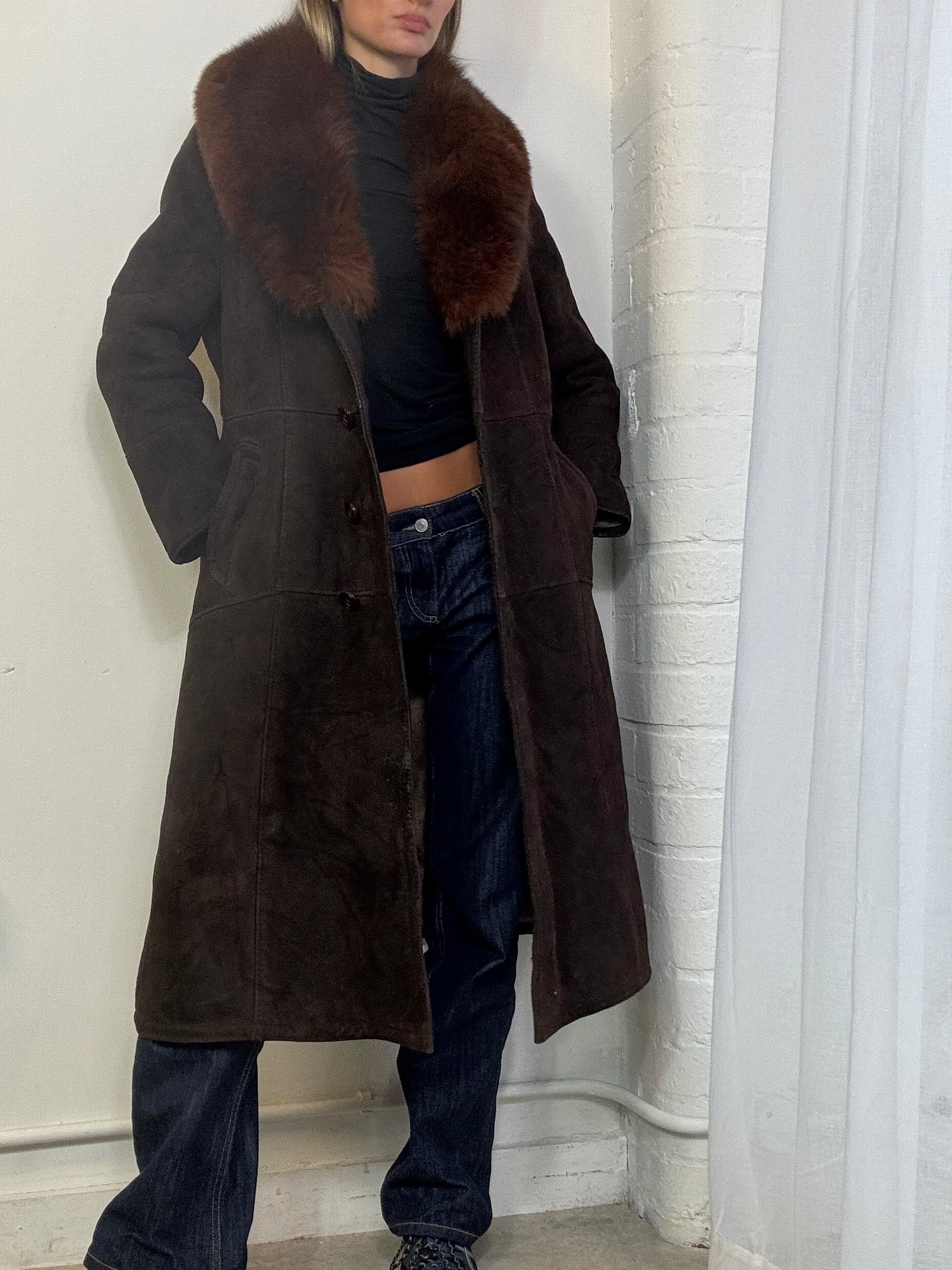 Vintage sheepskin coat brown