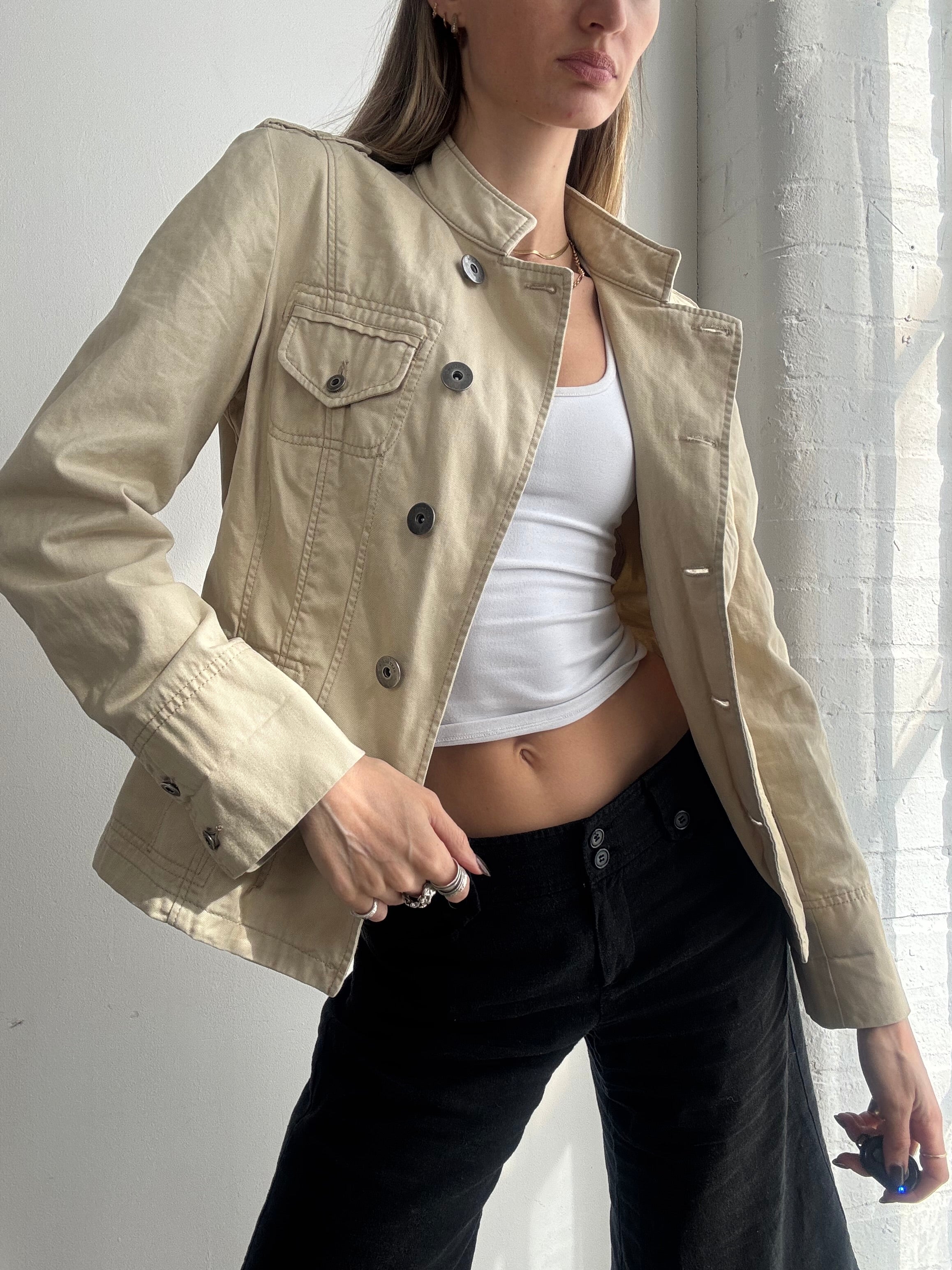 Vintage Y2K cream fitted utility jacket - Size S