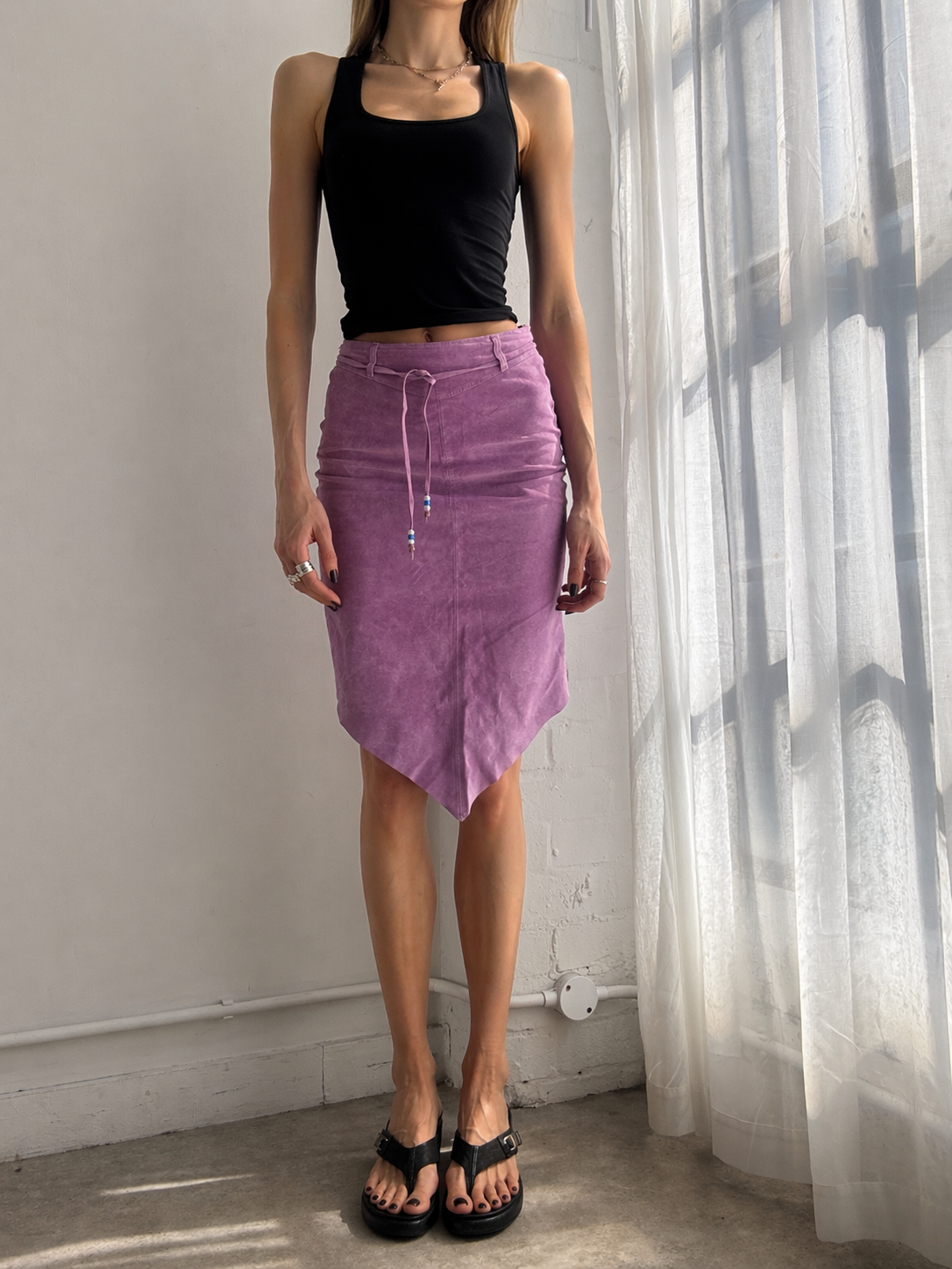 Vintage Y2K pink suede midi skirt - Size XS